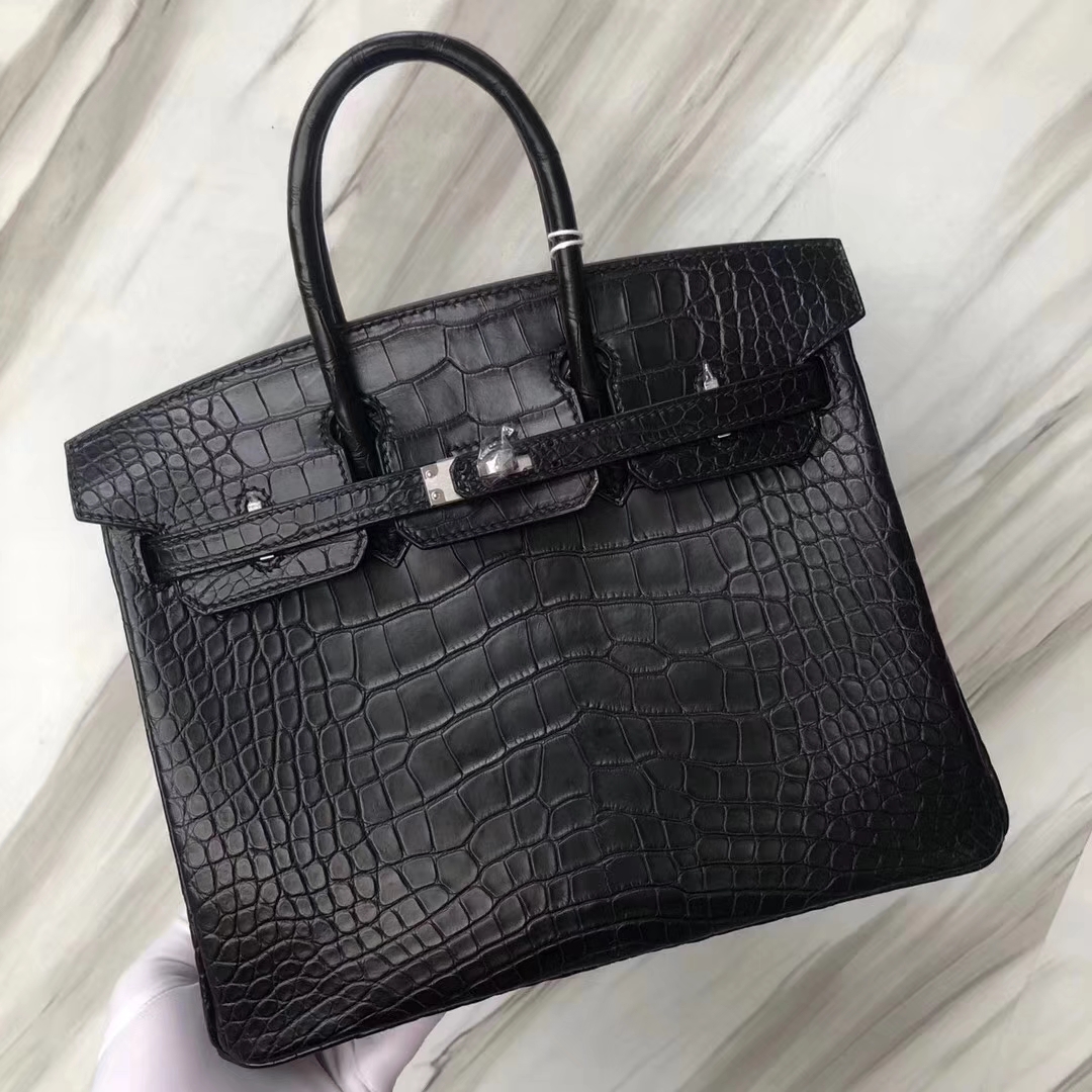 Hermès（爱马仕）Birkin Alligator matt 雾面鳄鱼 ck89 黑色 noir 银扣 25cm