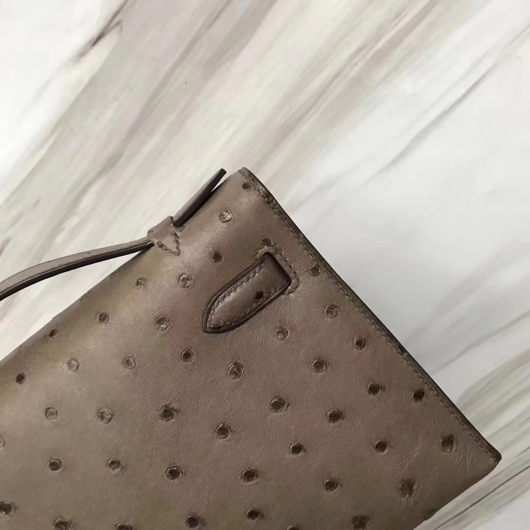 Hermès（爱马仕）Mini Kelly ostrich kk鸵鸟 ck18大象灰 顶级工艺 蜡线全手工 金扣 22cm