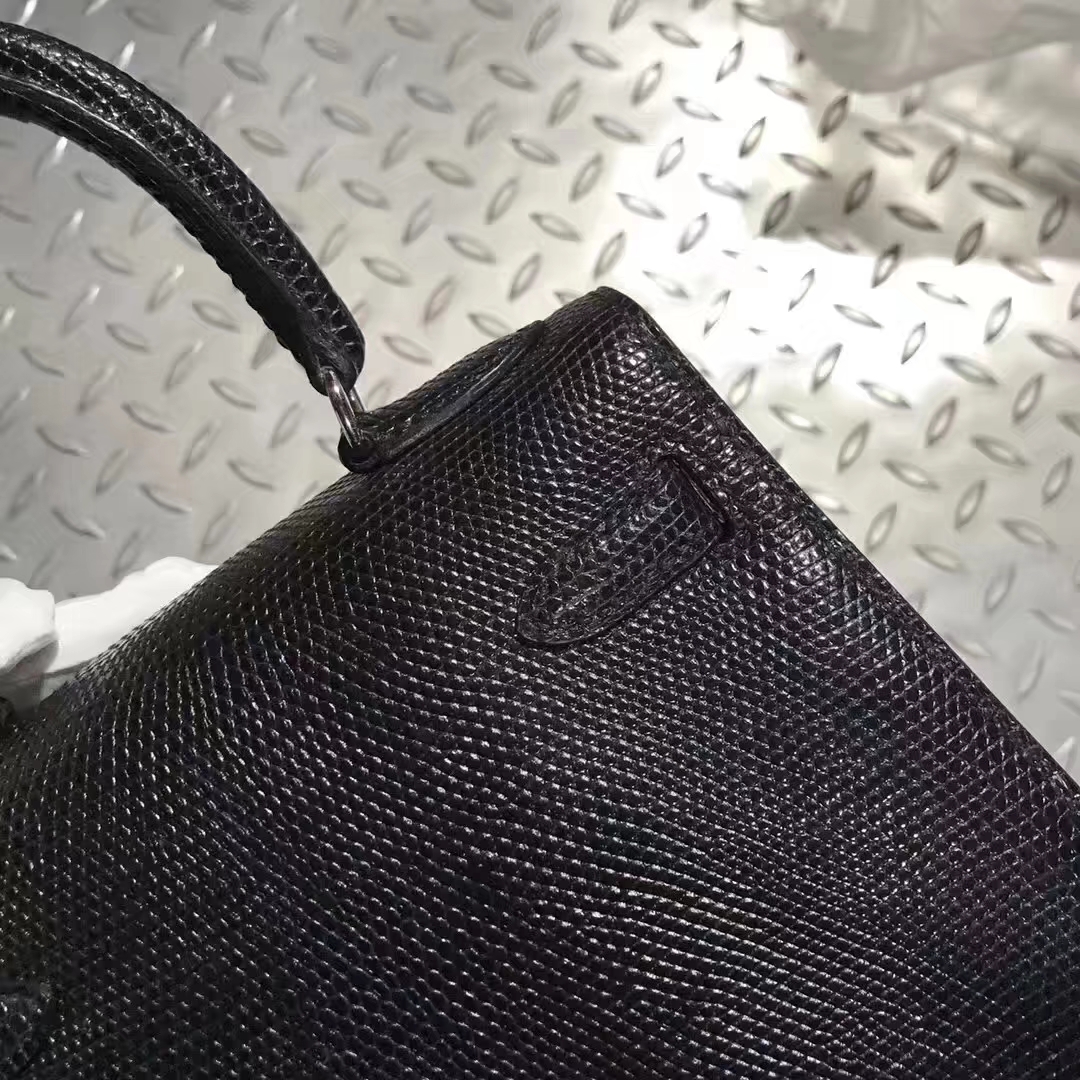 Hermès（爱马仕）Kelly20大耳朵 lizard 进口蜥蜴皮 ck89黑色 顶级工艺 蜡线全手工 银扣
