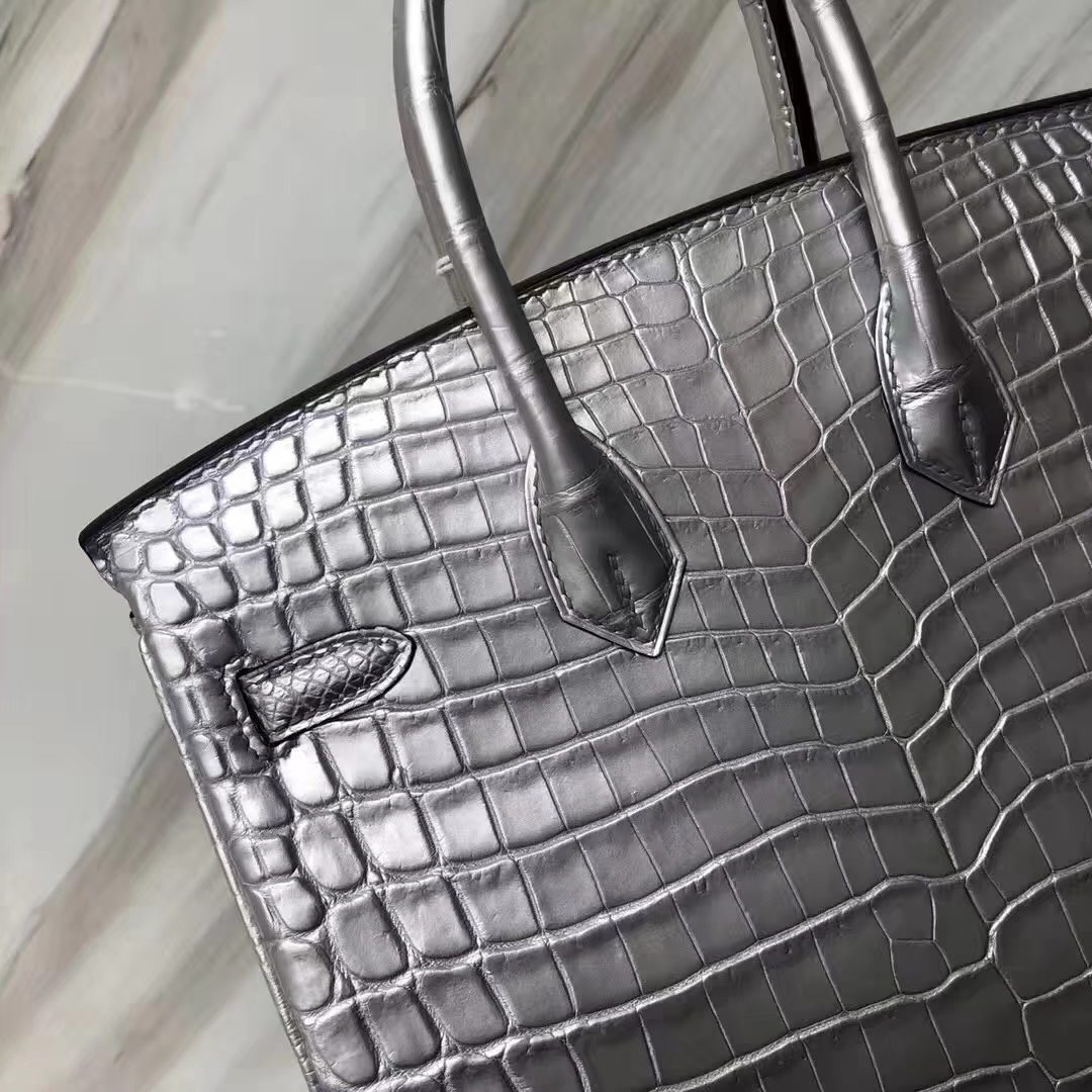 Hermès（爱马仕）Birkin铂金包 Matt crocodile 银色 接受预定 25cm