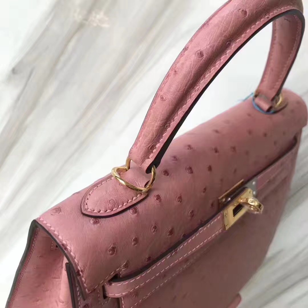 Hermès（爱马仕）Kelly凯莉包 ostrich kk鸵鸟 ck94陶瓷粉 顶级工艺 蜡线全手工 25cm 现货