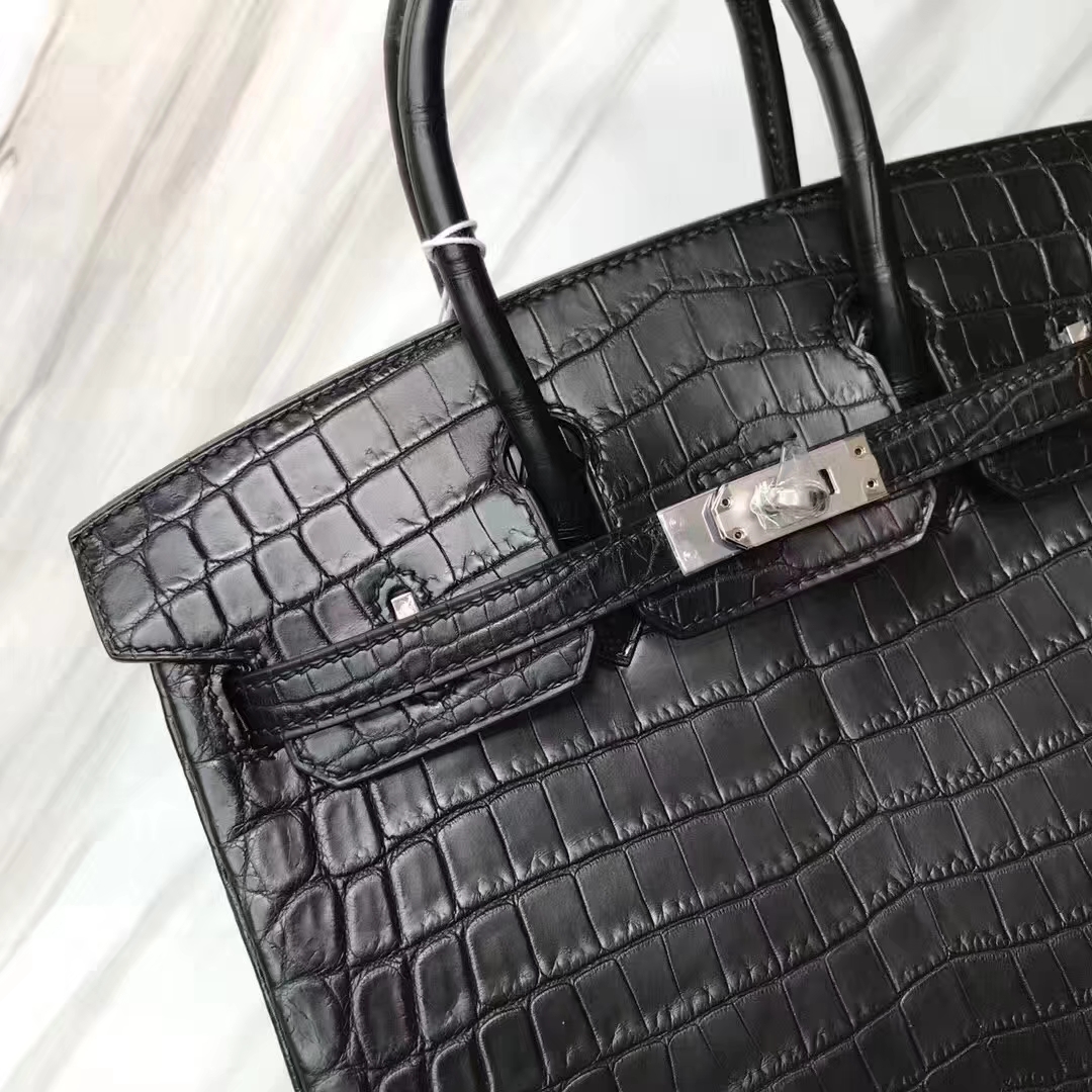Hermès(爱马仕)Birkin铂金包 Crocodile matt 雾面鳄鱼 ck89 黑色 noir 银扣 25cm-拉尔森鳄鱼皮具定制 - 爱马仕包包官网 Hermès(爱马仕)Birkin铂金包 Crocodile matt 雾面鳄鱼 ck89 黑色 noir 银扣 25cm