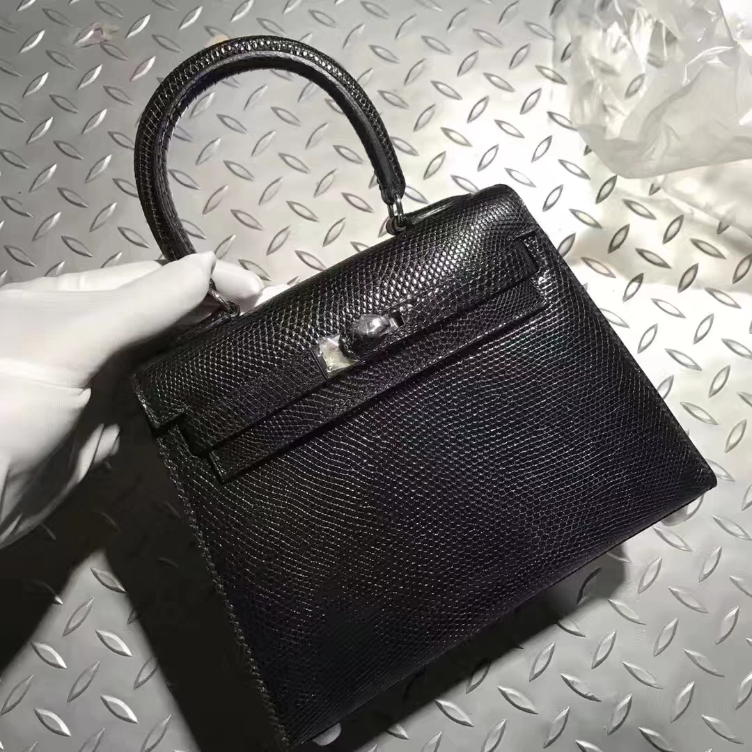 Hermès（爱马仕）Kelly20大耳朵 lizard 进口蜥蜴皮 ck89黑色 顶级工艺 蜡线全手工 银扣