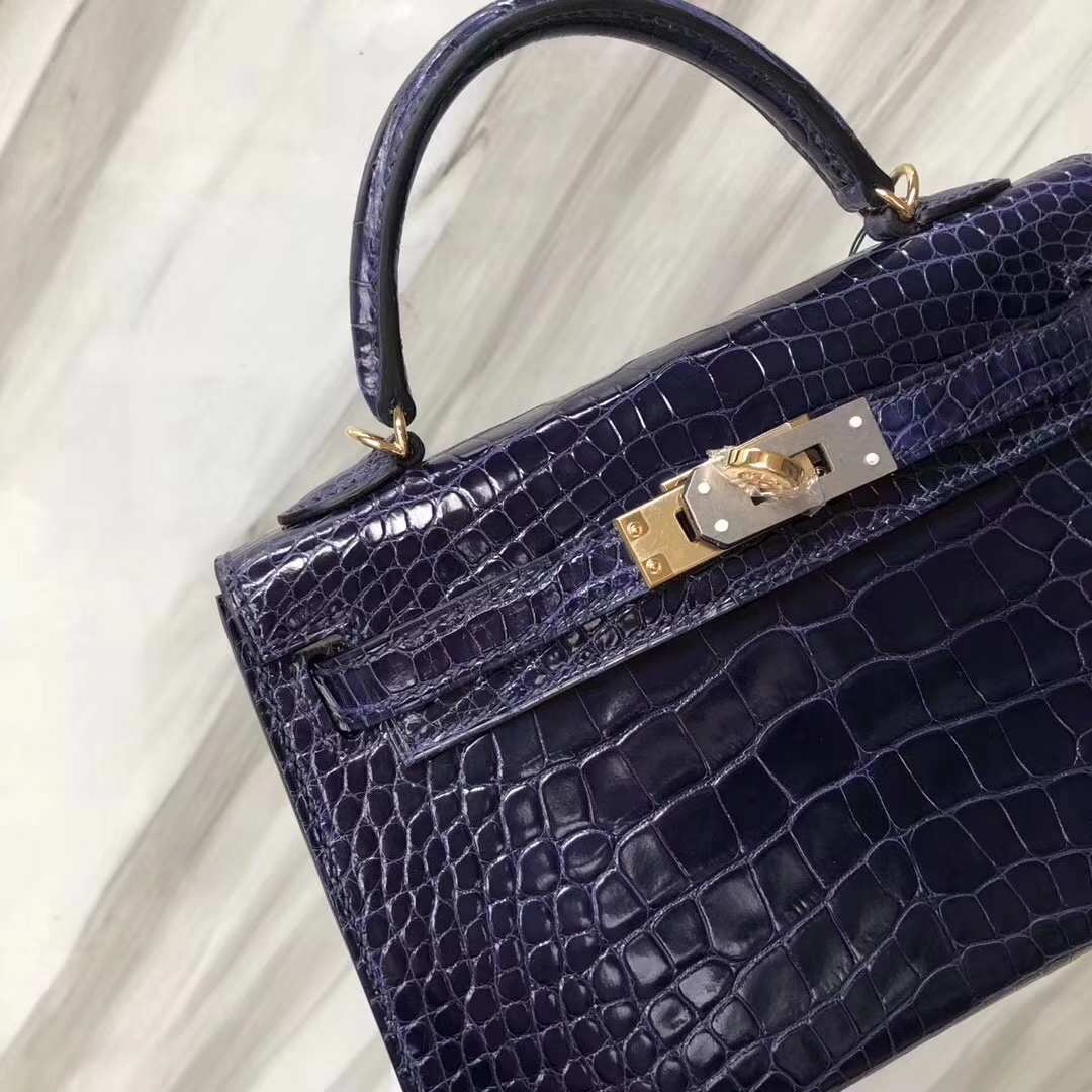 Hermès（爱马仕）Minikelly ll Alligator shiny 亮面鳄鱼 m3 墨水蓝 金扣 超美现货