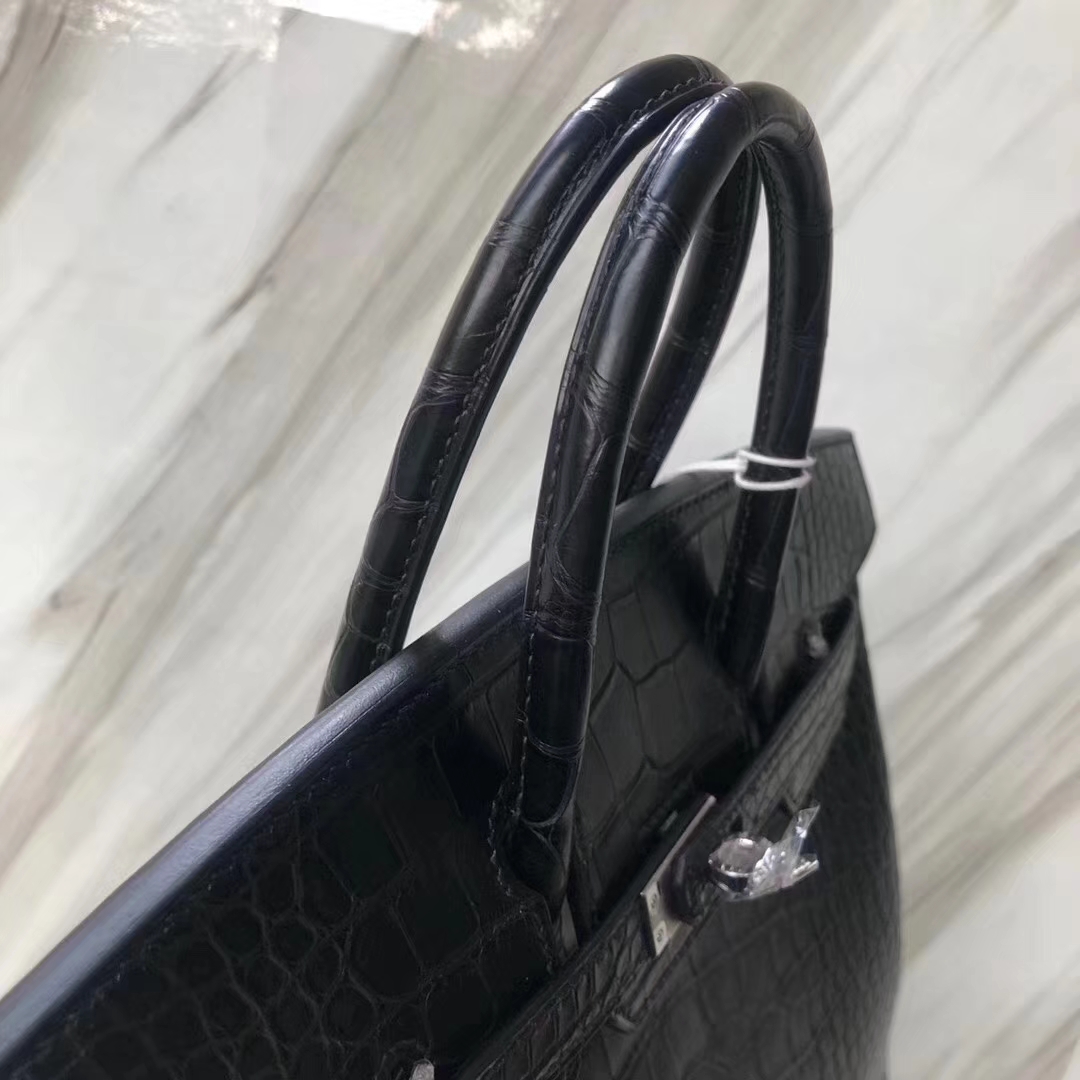 Hermès（爱马仕）Birkin Alligator matt 雾面鳄鱼 ck89 黑色 noir 银扣 25cm