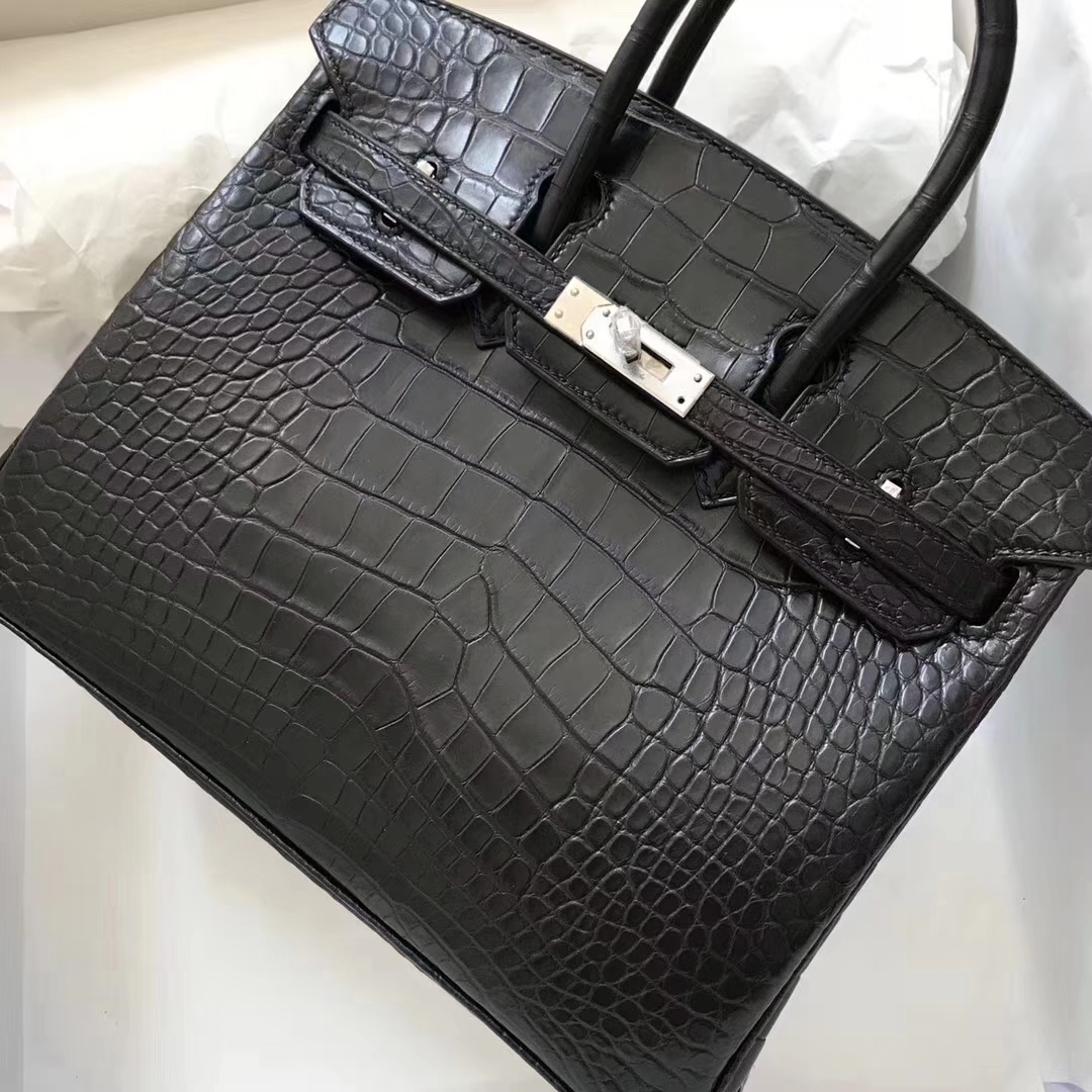 Hermès（爱马仕）Birkin铂金包 Alligator matt 雾面鳄鱼 ck89 黑色 noir 银扣 25cm