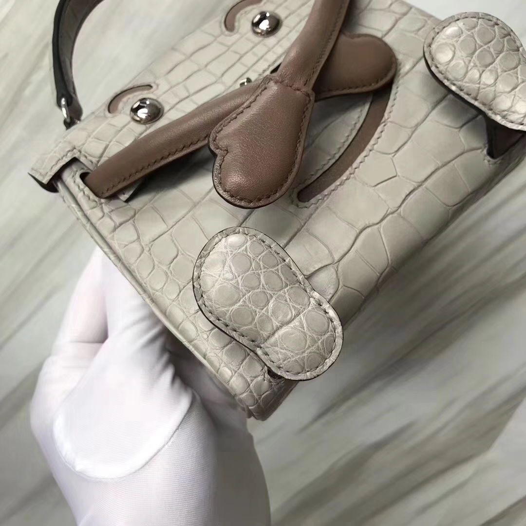 Hermès（爱马仕）Kelly doll娃娃包 ck80珍珠灰 鳄鱼拼 小可爱 16cm