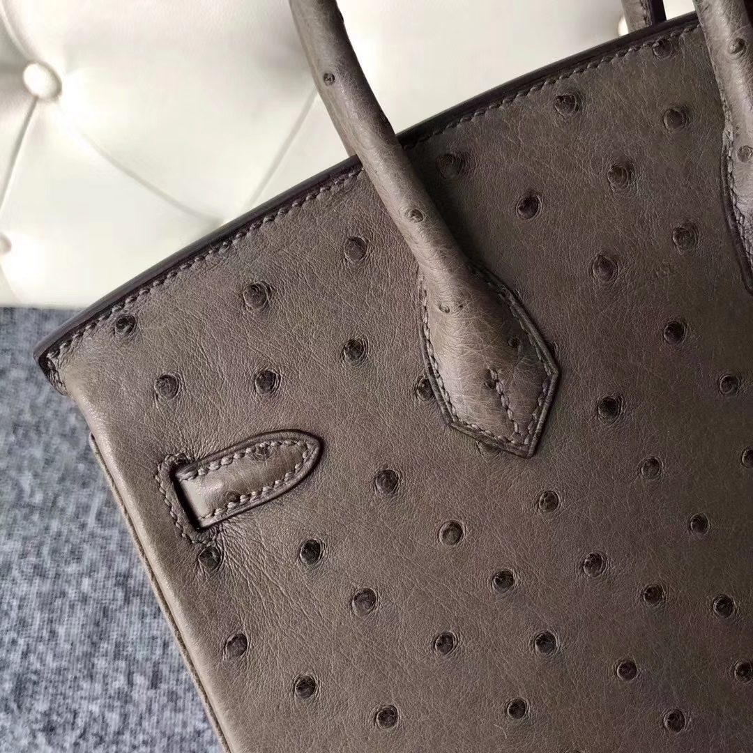 Hermès（爱马仕）Birkin铂金包 Ostrich kk鸵鸟  ck18 大象灰 金扣 顶级手缝 25cm 现货
