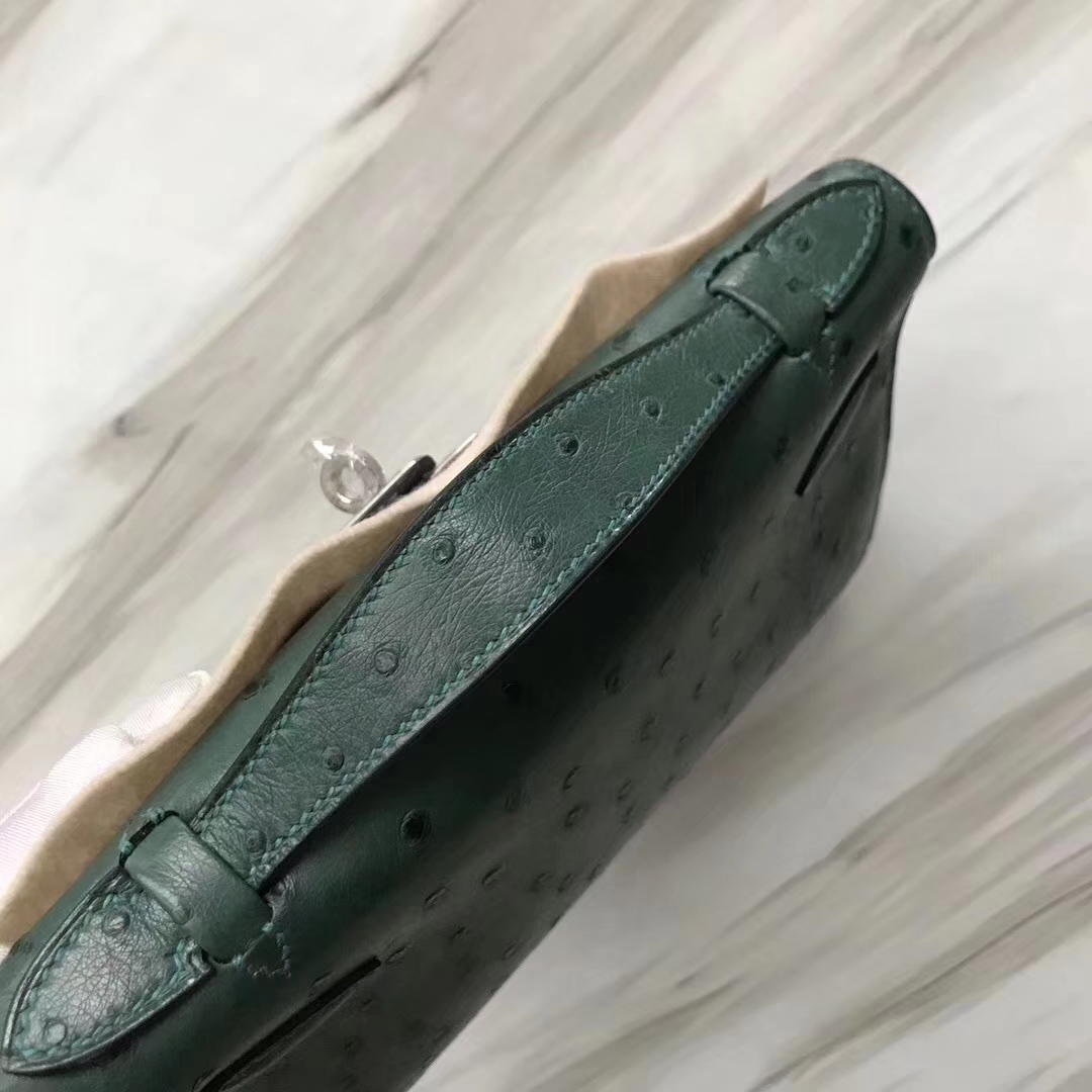 Hermès（爱马仕）Mini Kelly ostrich kk鸵鸟 Z6孔雀绿 顶级工艺 蜡线全手工 银扣 22cm
