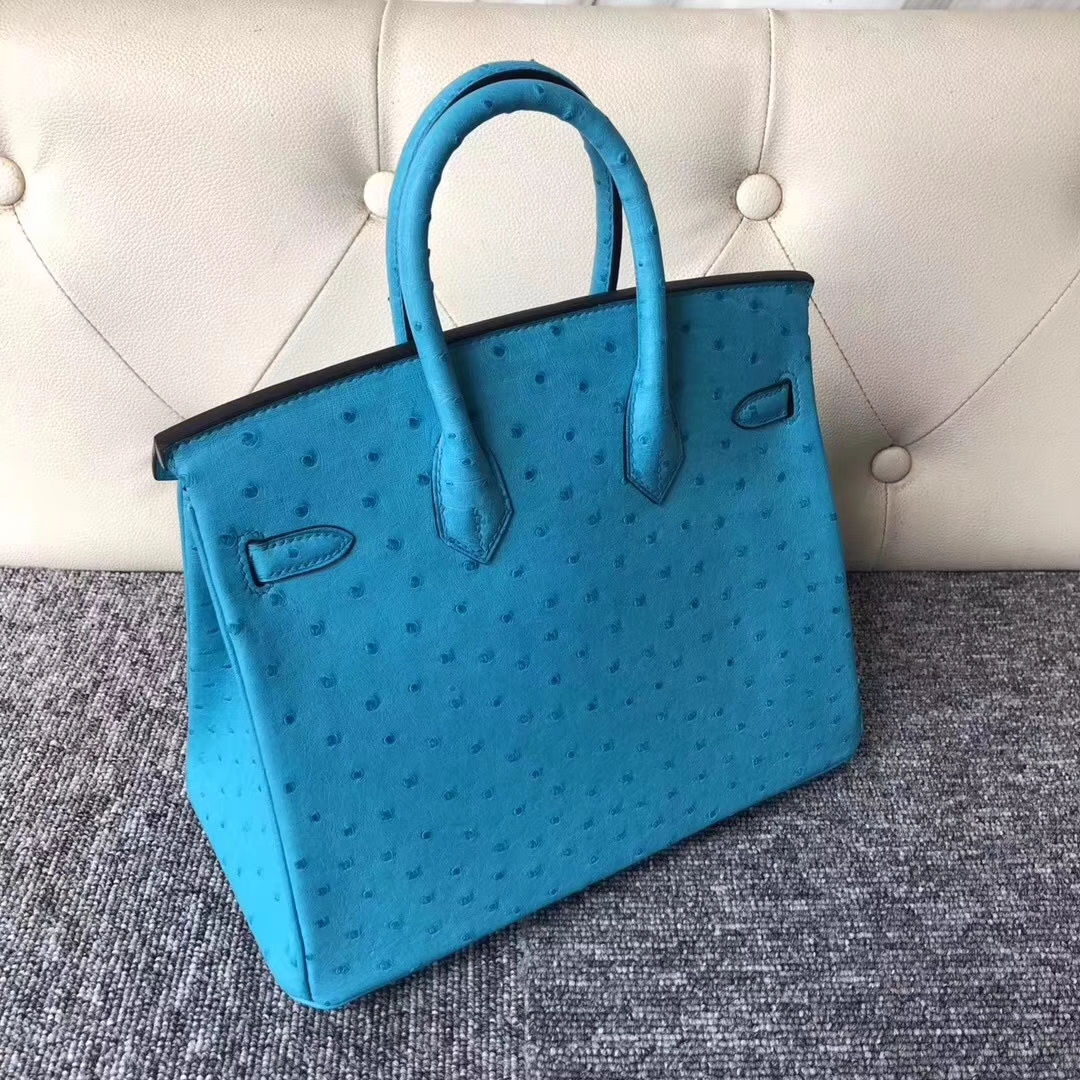 Hermès（爱马仕）Birkin铂金包 Ostrich kk鸵鸟 3p 马卡龙蓝 bule attol 银扣 顶级手缝 25cm 现货