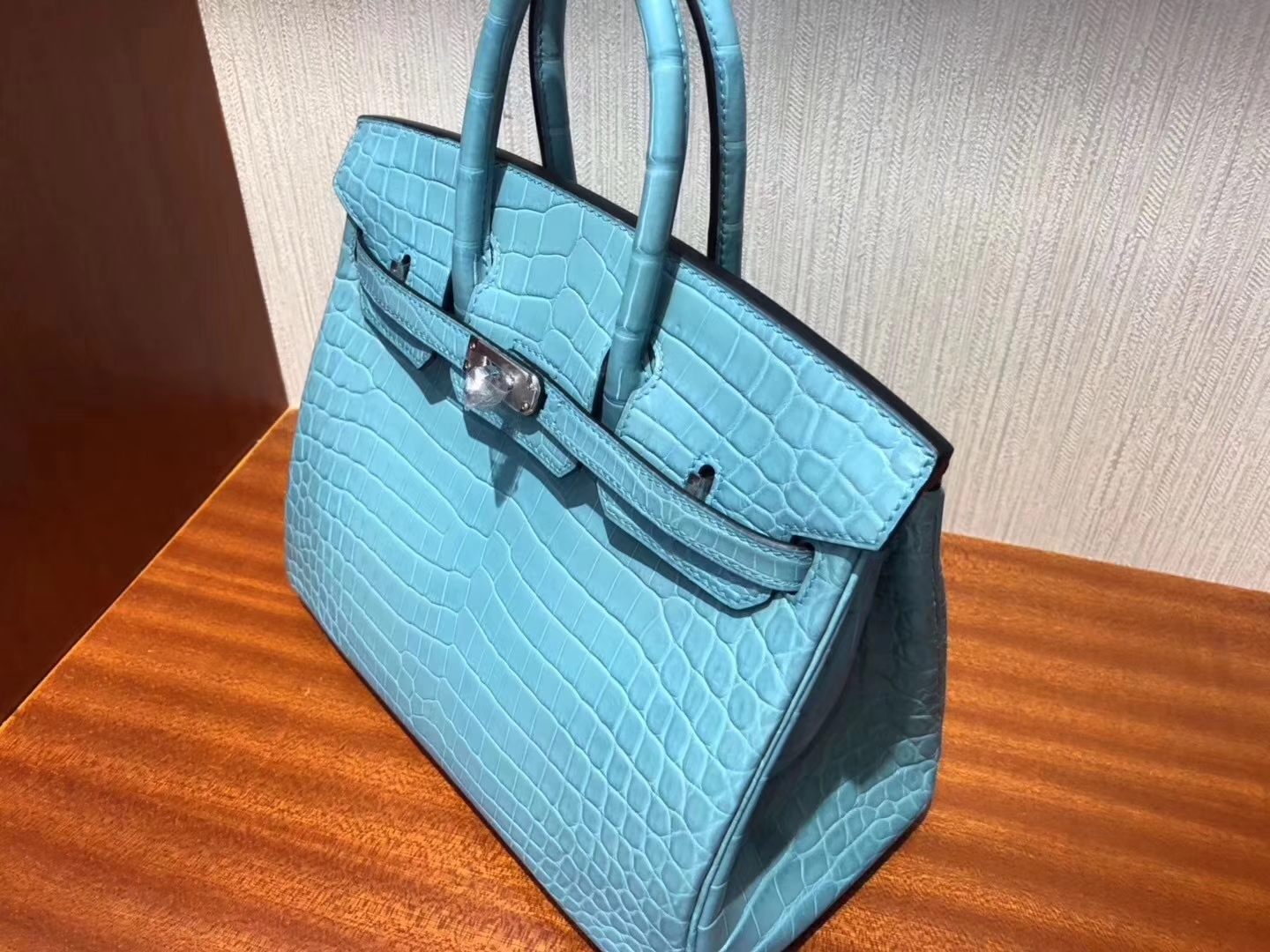 Hermès（爱马仕）Birkin铂金包 Crocodile matt 雾面鳄鱼3Z 圣西尔蓝 银扣 顶级手缝 25cm