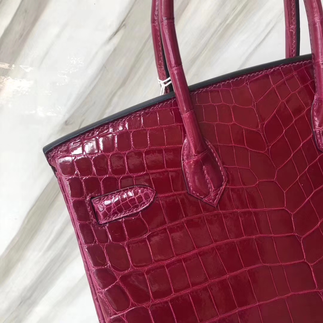 Hermès（爱马仕）Birkin Croocdile shiny 亮面鳄鱼 N5 加仑紫  玫红紫 金扣 30cm 现货