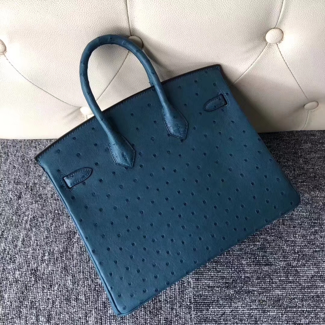 Hermès（爱马仕）Birkin铂金包 Ostrich kk鸵鸟 7C 珊瑚蓝 Cobalt 金扣 顶级手缝 25cm 现货