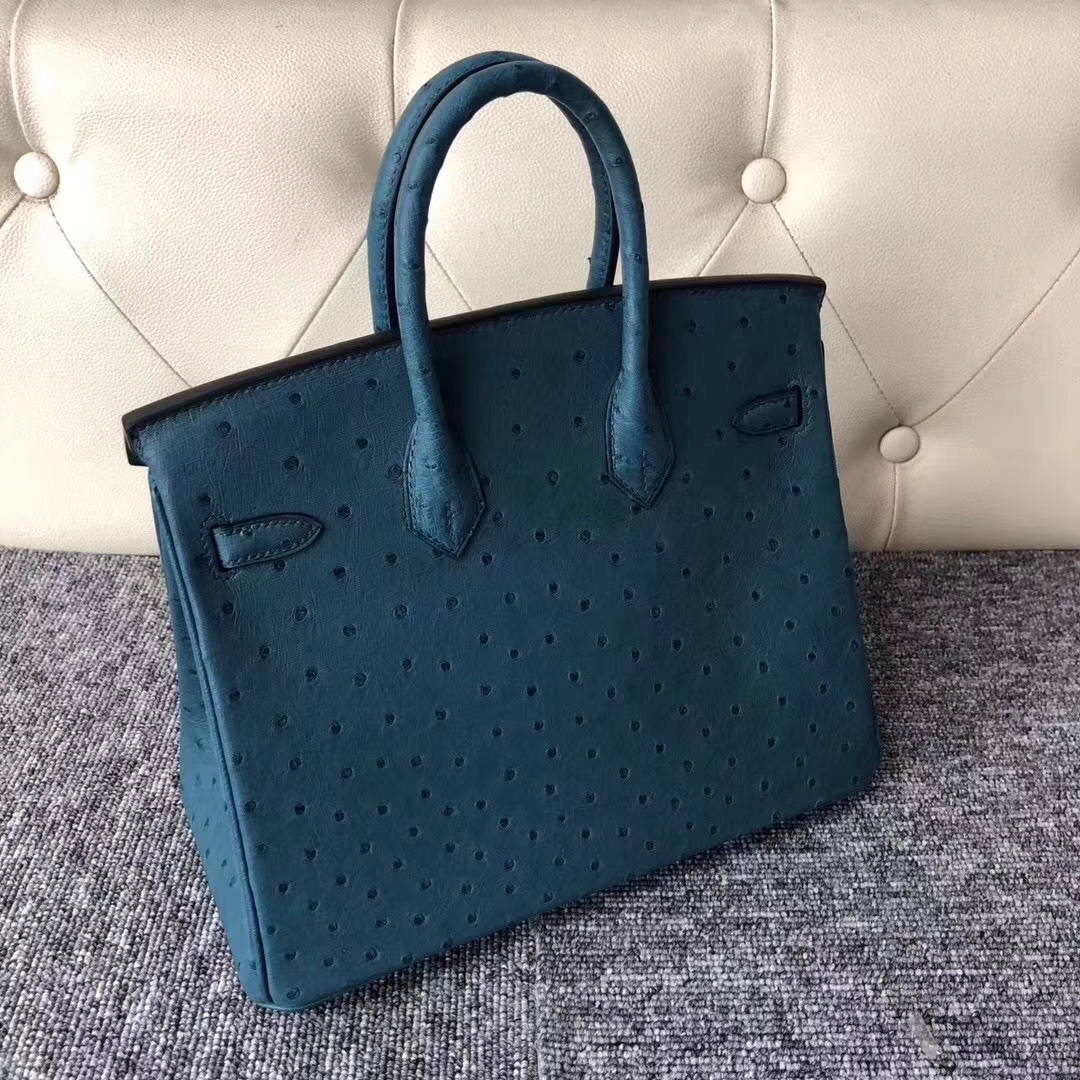 Hermès（爱马仕）Birkin铂金包 Ostrich kk鸵鸟 7C 珊瑚蓝 Cobalt 金扣 顶级手缝 25cm 现货