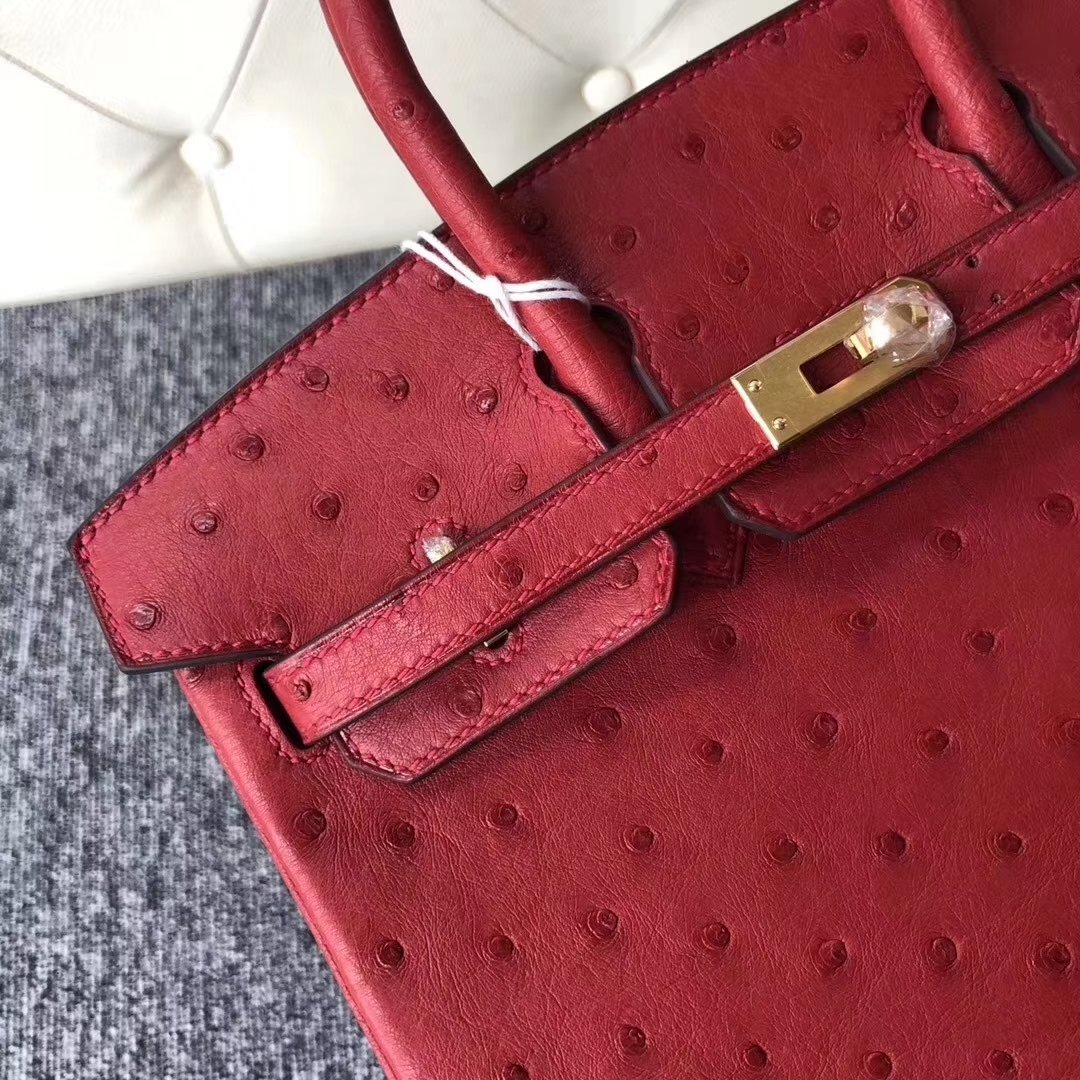 Hermès(爱马仕)Birkin铂金包 Ostrich kk鸵鸟 Q5 国旗红 rouge casaque 金扣 顶级手缝 25cm 现货-拉尔森鳄鱼皮具定制 - 爱马仕包包官网 Hermès(爱马仕)Birkin铂金包 Ostrich kk鸵鸟 Q5 国旗红 rouge casaque 金扣 顶级手缝 25cm 现货