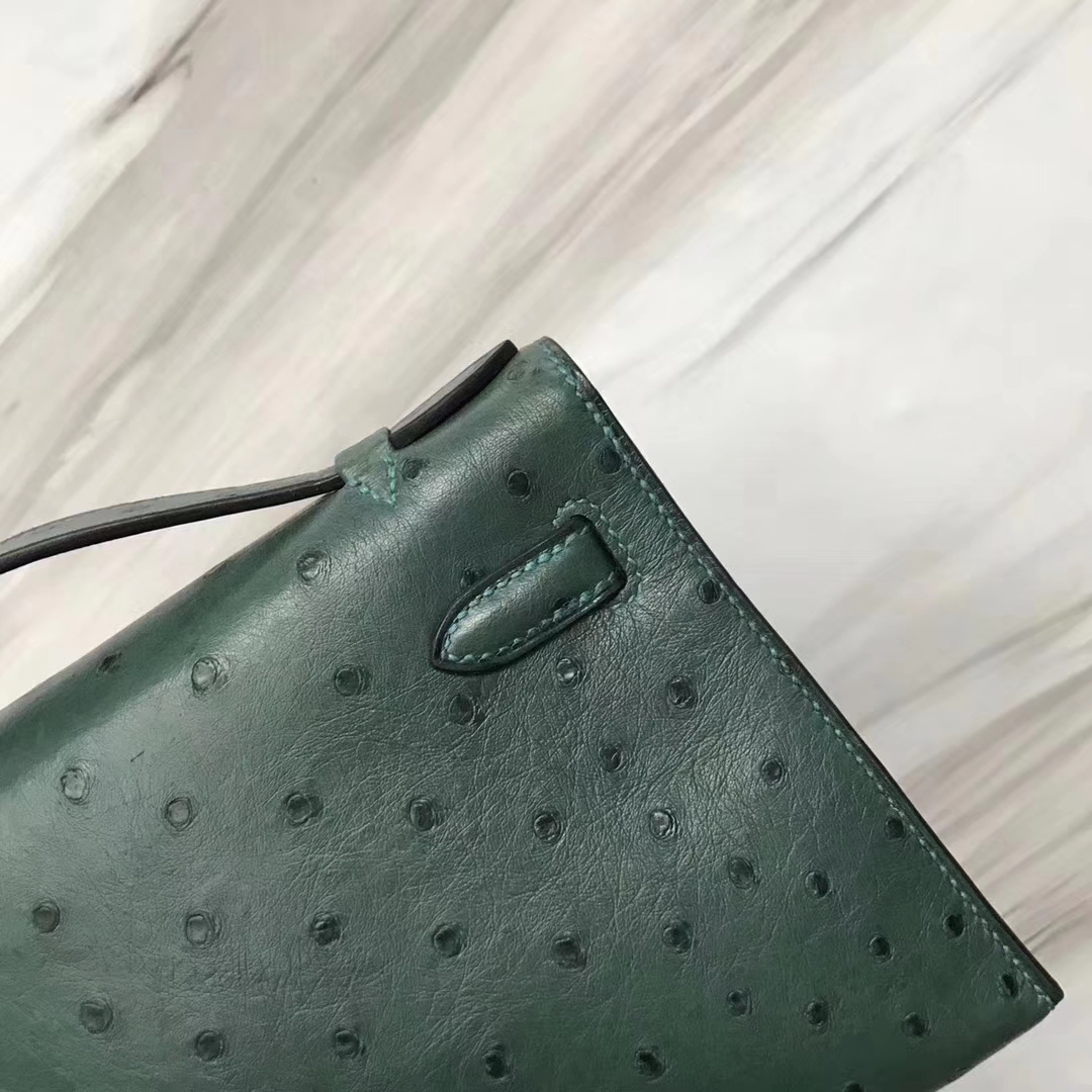 Hermès（爱马仕）Mini Kelly ostrich kk鸵鸟 Z6孔雀绿 顶级工艺 蜡线全手工 银扣 22cm