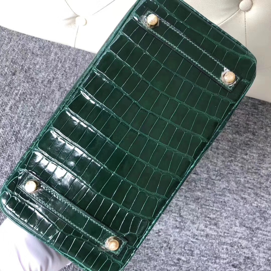 Hermès（爱马仕）Birkin铂金包 Alligator  shiny 亮面鳄鱼 ck67 祖母绿 vert fonce 金扣 25cm