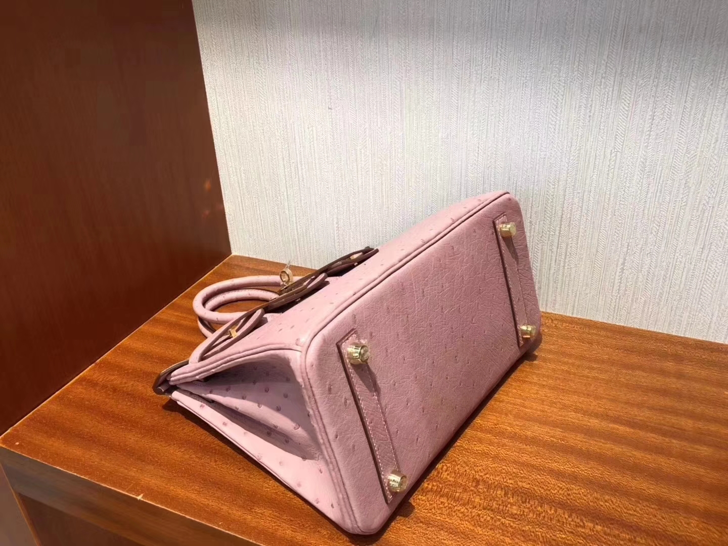 Hermès（爱马仕）Birkin铂金包 Ostrich kk鸵鸟 cc94 陶瓷粉 金扣 顶级手缝 25cm 现货