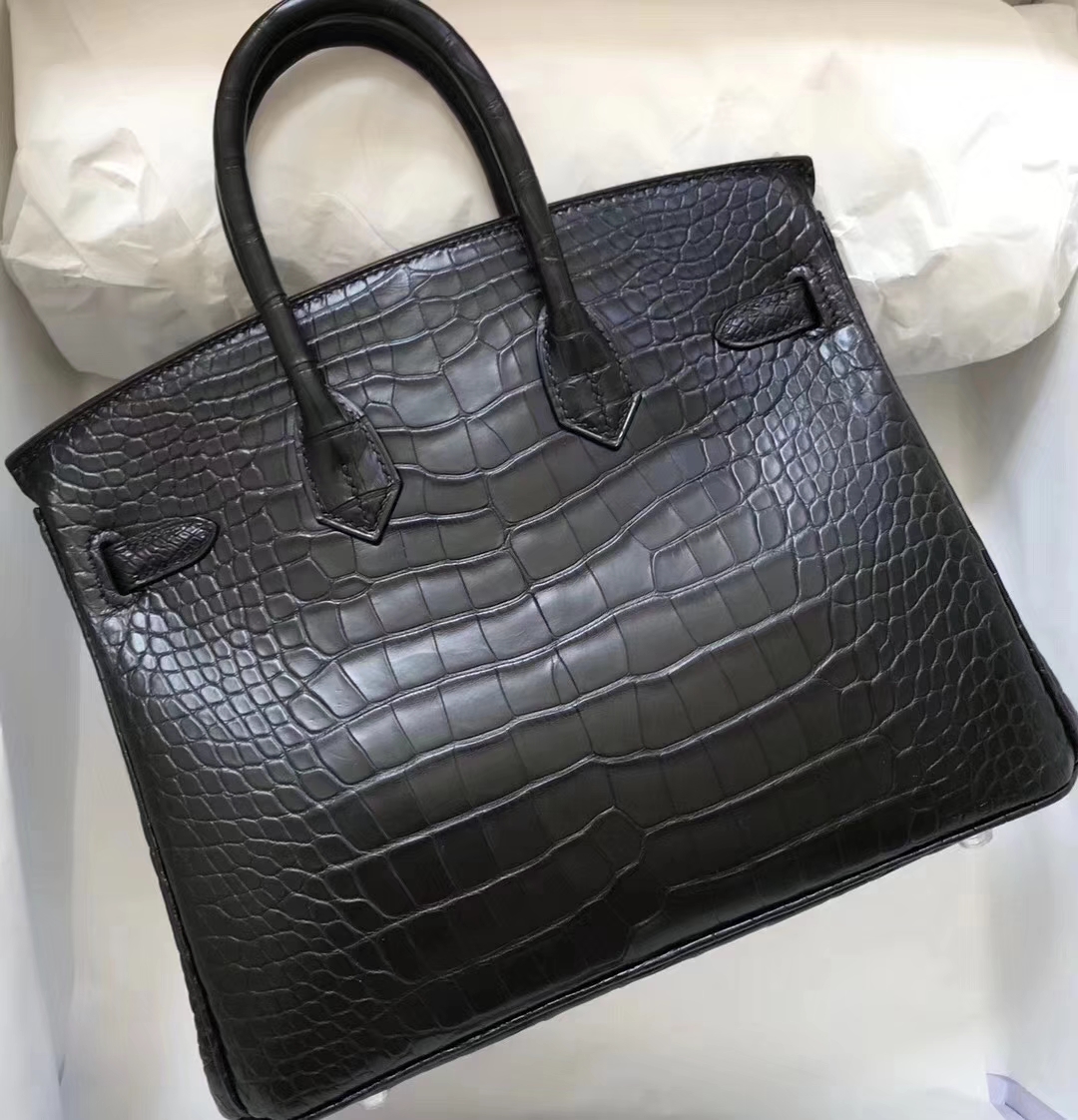 Hermès（爱马仕）Birkin铂金包 Alligator matt 雾面鳄鱼 ck89 黑色 noir 银扣 25cm