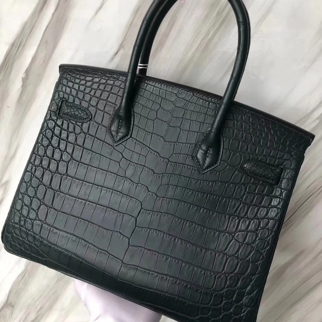 Hermès（爱马仕）Birkin铂金包 雾面两点尼罗鳄 1T泰坦绿 顶级工艺 蜡线全手工 银扣 30cm