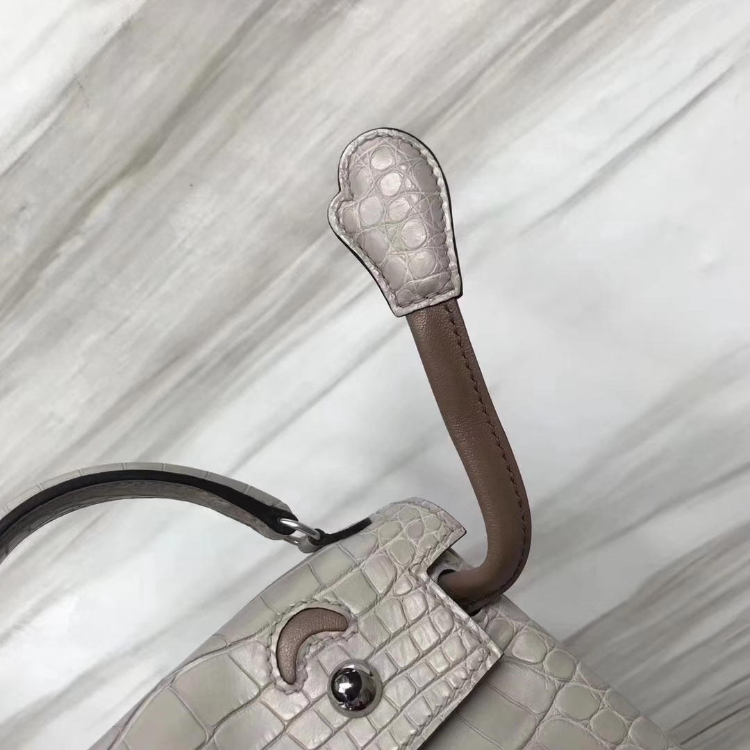 Hermès（爱马仕）Kelly doll娃娃包 ck80珍珠灰 鳄鱼拼 小可爱 16cm