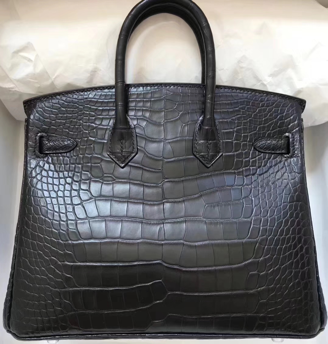 Hermès（爱马仕）Birkin铂金包 Alligator matt 雾面鳄鱼 ck89 黑色 noir 银扣 25cm