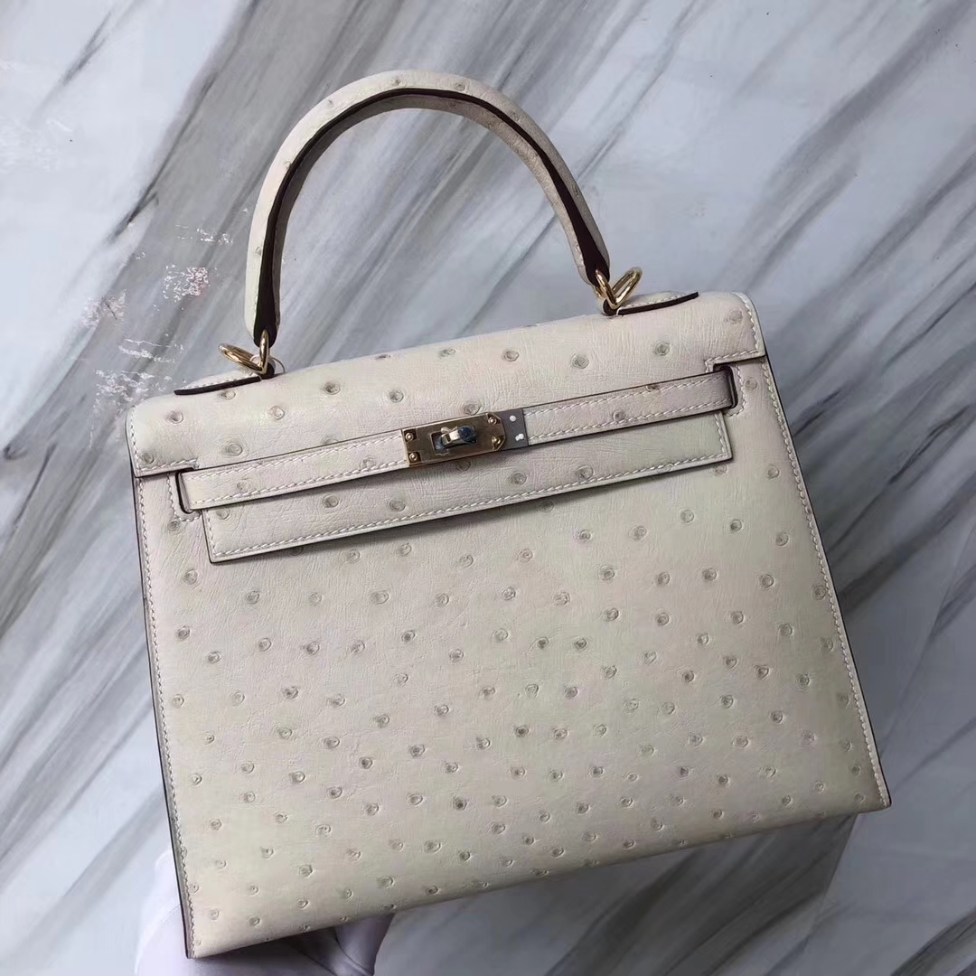 Hermès(爱马仕)Kelly凯莉包 Ostrich kk鸵鸟3C羊毛白 金扣 顶级手缝 25cm 现货-拉尔森鳄鱼皮具定制 - 爱马仕包包官网 Hermès(爱马仕)Kelly凯莉包 Ostrich kk鸵鸟3C羊毛白 金扣 顶级手缝 25cm 现货