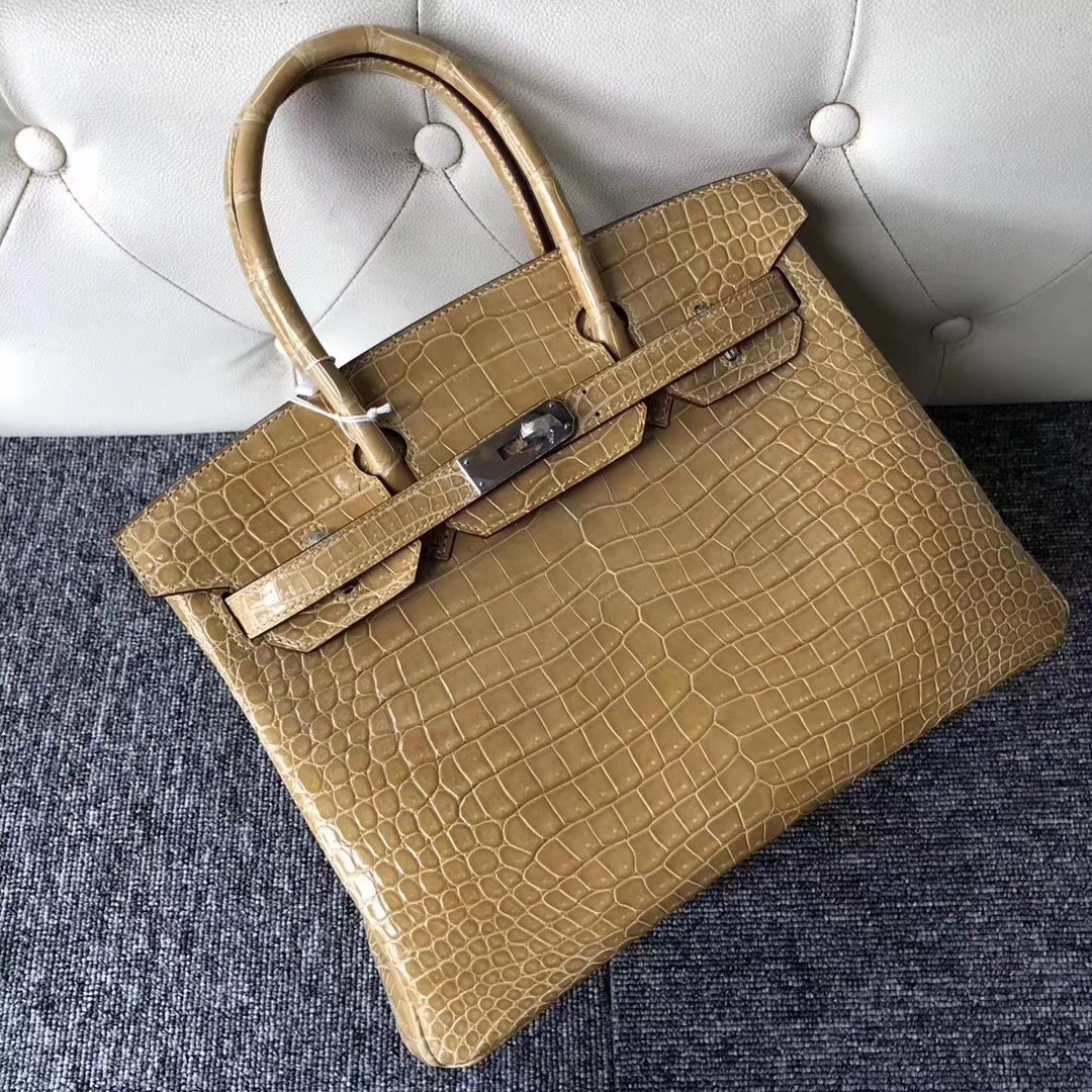Hermès(爱马仕)Birkin铂金包 Porosus shiny 亮面澳洲湾鳄 1C 杏色 裸色 beige 银扣 30cm-拉尔森鳄鱼皮具定制 - 爱马仕包包官网 Hermès(爱马仕)Birkin铂金包 Porosus shiny 亮面澳洲湾鳄 1C 杏色 裸色 beige 银扣 30cm