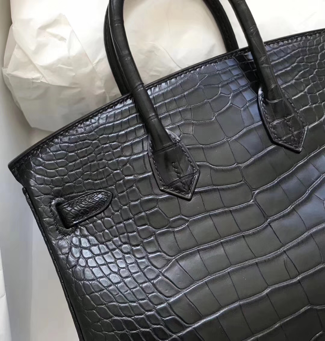 Hermès（爱马仕）Birkin铂金包 Alligator matt 雾面鳄鱼 ck89 黑色 noir 银扣 25cm
