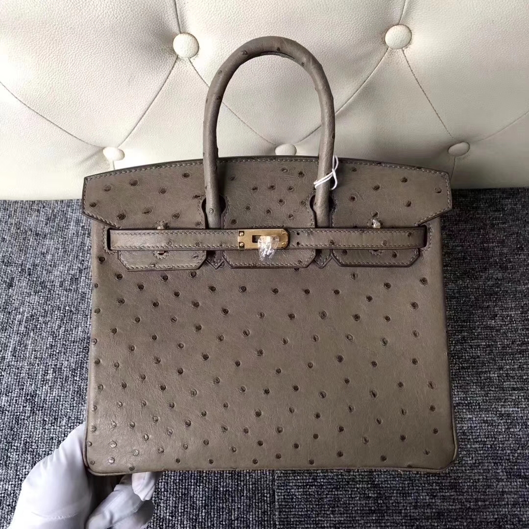 Hermès(爱马仕)Birkin铂金包 Ostrich kk鸵鸟 ck18 大象灰 金扣 顶级手缝 25cm 现货-拉尔森鳄鱼皮具定制 - 爱马仕包包官网 Hermès(爱马仕)Birkin铂金包 Ostrich kk鸵鸟 ck18 大象灰 金扣 顶级手缝 25cm 现货