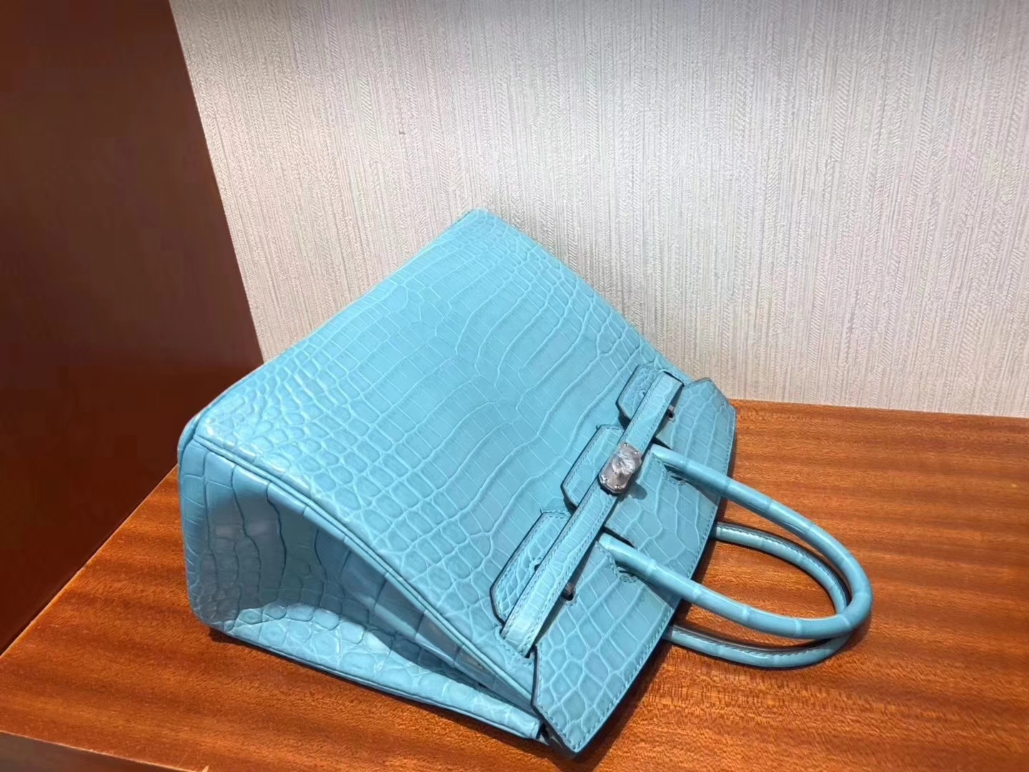 Hermès（爱马仕）Birkin铂金包 Crocodile matt 雾面鳄鱼3Z 圣西尔蓝 银扣 顶级手缝 25cm