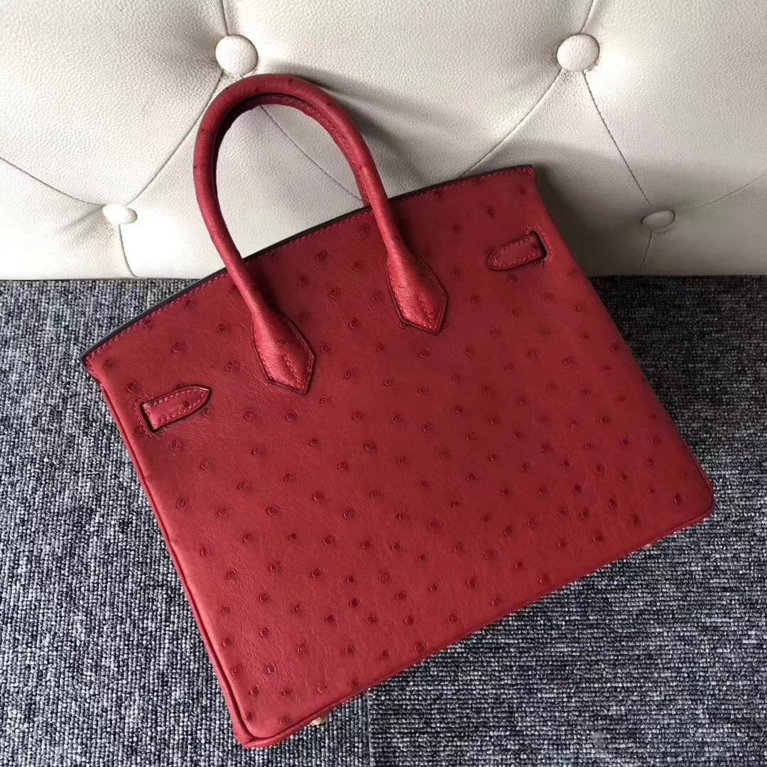 Hermès（爱马仕）Birkin铂金包 Ostrich kk鸵鸟 Q5 国旗红 rouge casaque 金扣 顶级手缝 25cm 现货