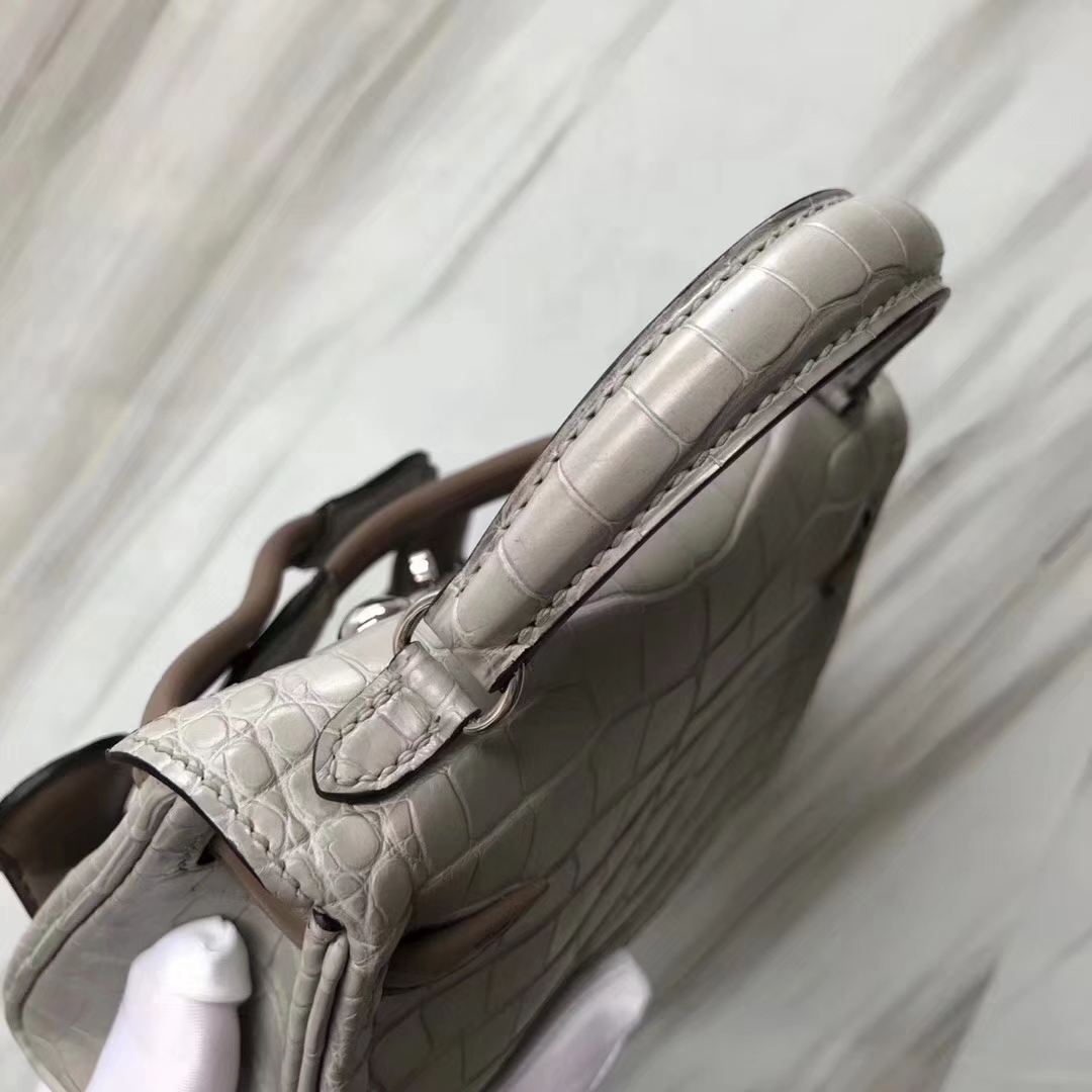 Hermès（爱马仕）Kelly doll娃娃包 ck80珍珠灰 鳄鱼拼 小可爱 16cm