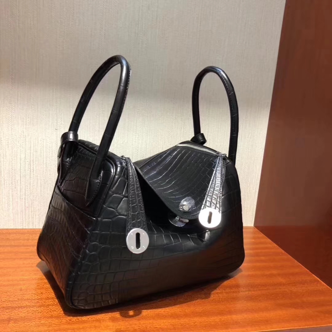 Hermès（爱马仕）Lindy 雾面两点尼罗鳄 ck89黑色 顶级工艺 蜡线全手工 银扣 26cm