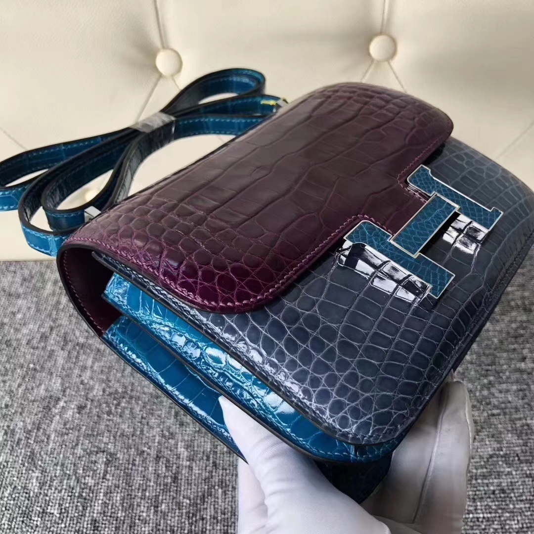 Hermès(爱马仕)Constance Alligator shiny 三拼色 鳄鱼扣 18cm-拉尔森鳄鱼皮具定制 - 爱马仕包包官网 Hermès(爱马仕)Constance Alligator shiny 三拼色 鳄鱼扣 18cm