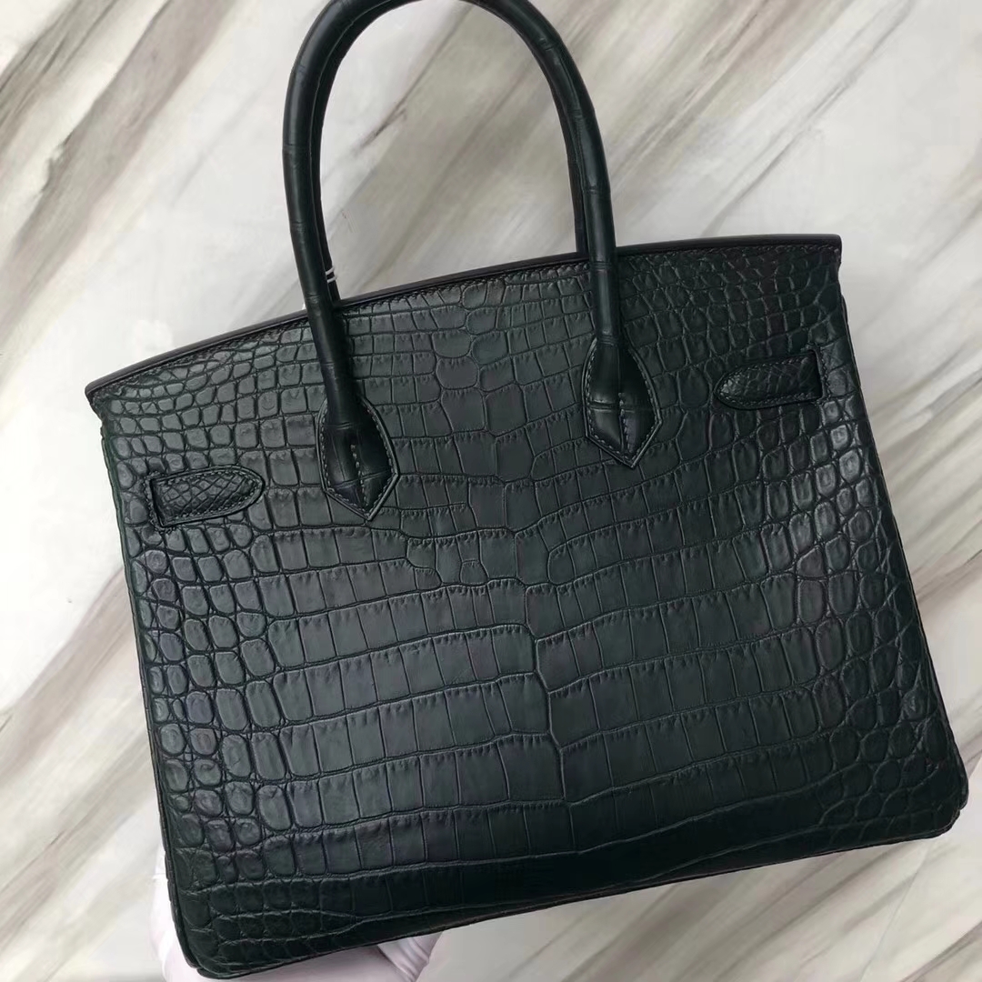 Hermès（爱马仕）Birkin铂金包 雾面两点尼罗鳄 1T泰坦绿 顶级工艺 蜡线全手工 银扣 30cm