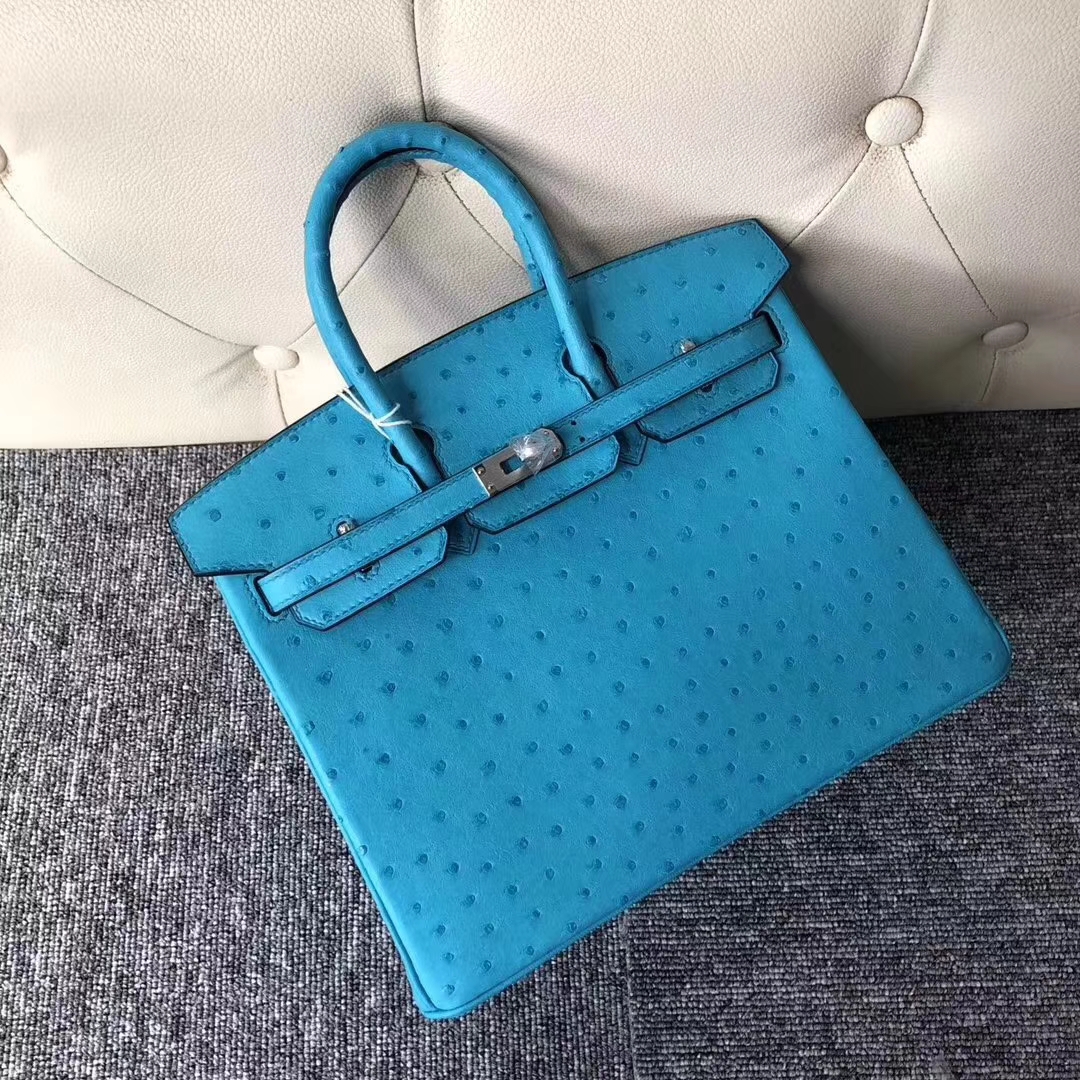 Hermès(爱马仕)Birkin铂金包 Ostrich kk鸵鸟 3p 马卡龙蓝 bule attol 银扣 顶级手缝 25cm 现货-拉尔森鳄鱼皮具定制 - 爱马仕包包官网 Hermès(爱马仕)Birkin铂金包 Ostrich kk鸵鸟 3p 马卡龙蓝 bule attol 银扣 顶级手缝 25cm 现货