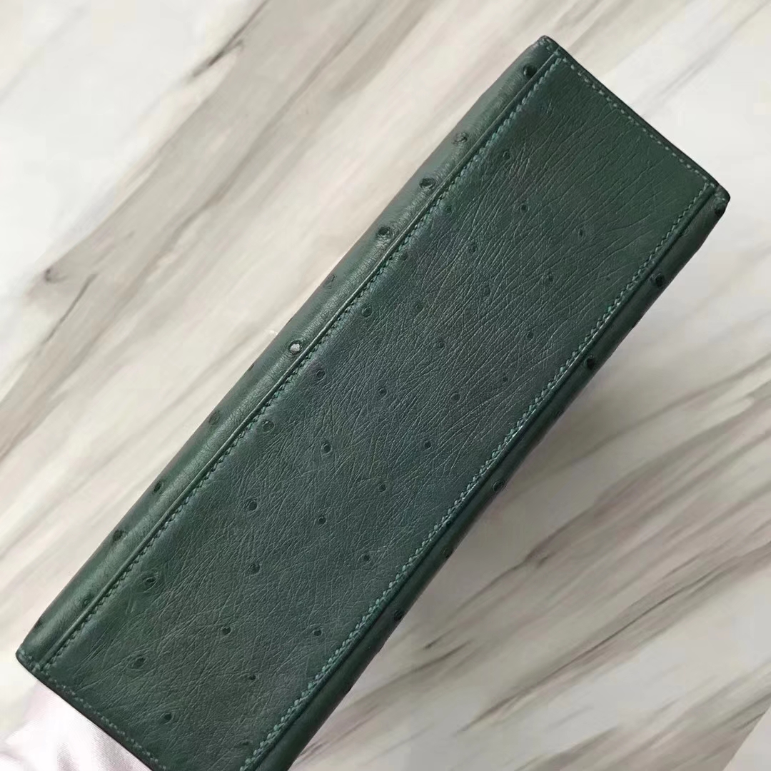 Hermès（爱马仕）Mini Kelly ostrich kk鸵鸟 Z6孔雀绿 顶级工艺 蜡线全手工 银扣 22cm