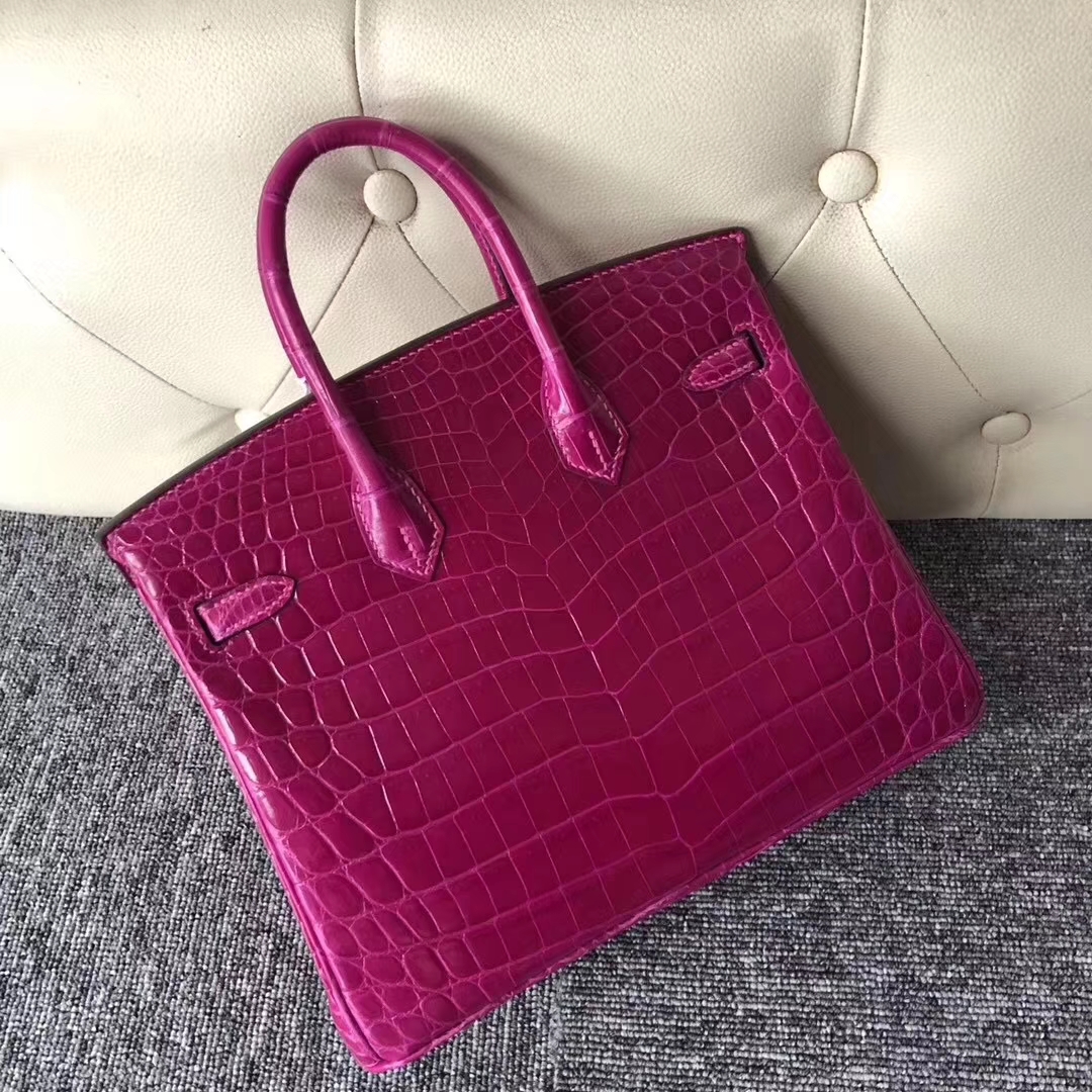 Hermès（爱马仕）Birkin铂金包 Crocodile shiny  J5 天方夜谭粉紫 银扣 顶级手缝 25cm 现货