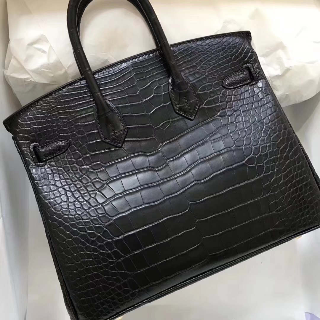 Hermès（爱马仕）Birkin铂金包 Alligator matt 雾面鳄鱼 ck89 黑色 noir 金扣 25cm