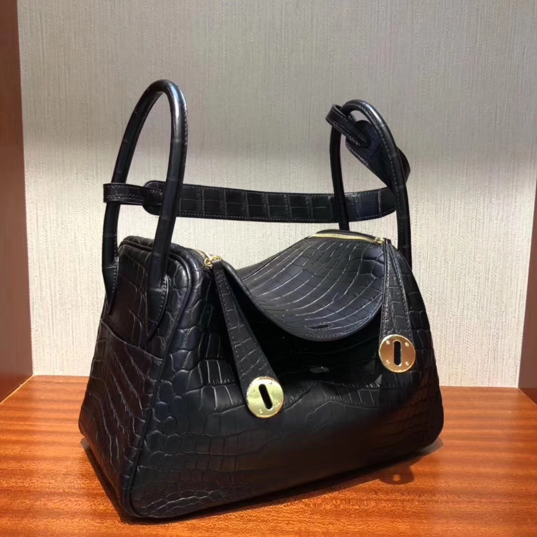 Hermès（爱马仕）Lindy 雾面两点尼罗鳄 ck89黑色 顶级工艺 蜡线全手工 金扣 26cm