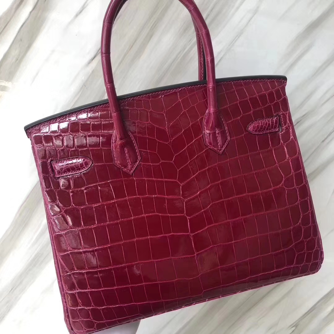 Hermès（爱马仕）Birkin Croocdile shiny 亮面鳄鱼 N5 加仑紫  玫红紫 金扣 30cm 现货