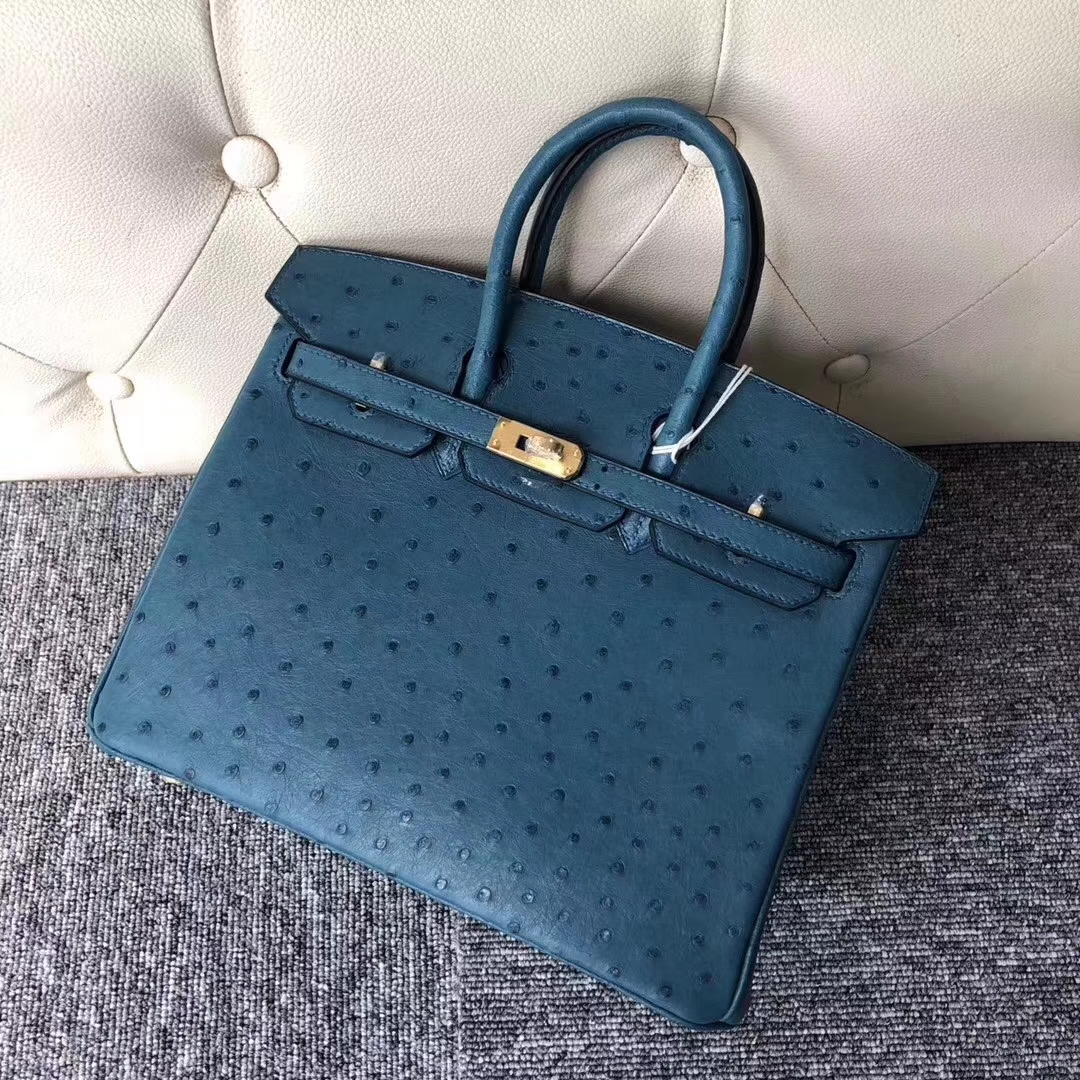 Hermès（爱马仕）Birkin铂金包 Ostrich kk鸵鸟 7C 珊瑚蓝 Cobalt 金扣 顶级手缝 25cm 现货