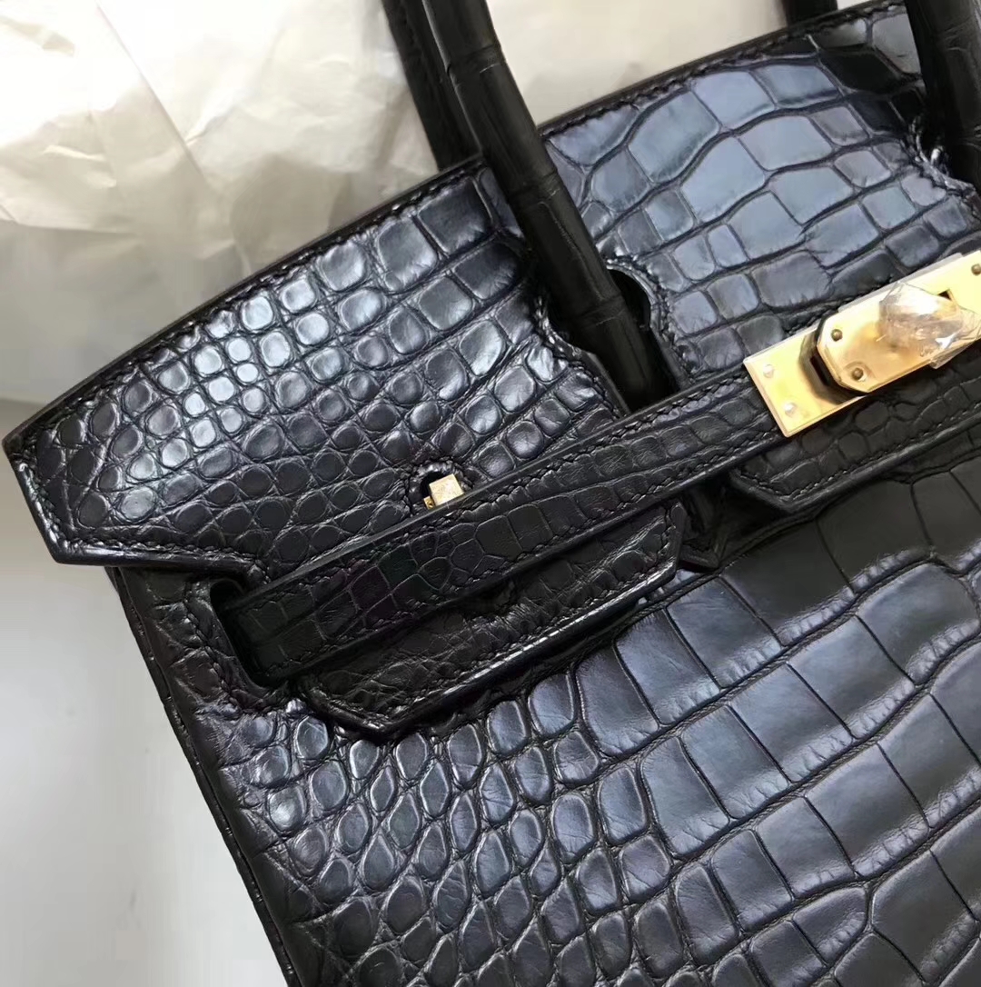 Hermès（爱马仕）Birkin铂金包 Alligator matt 雾面鳄鱼 ck89 黑色 noir 金扣 25cm