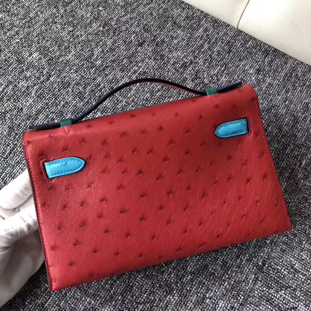 Hermès（爱马仕）Minikelly pochette 22cm Ostrich kk鸵鸟 彩虹包多拼色 金扣 马蹄印 限量