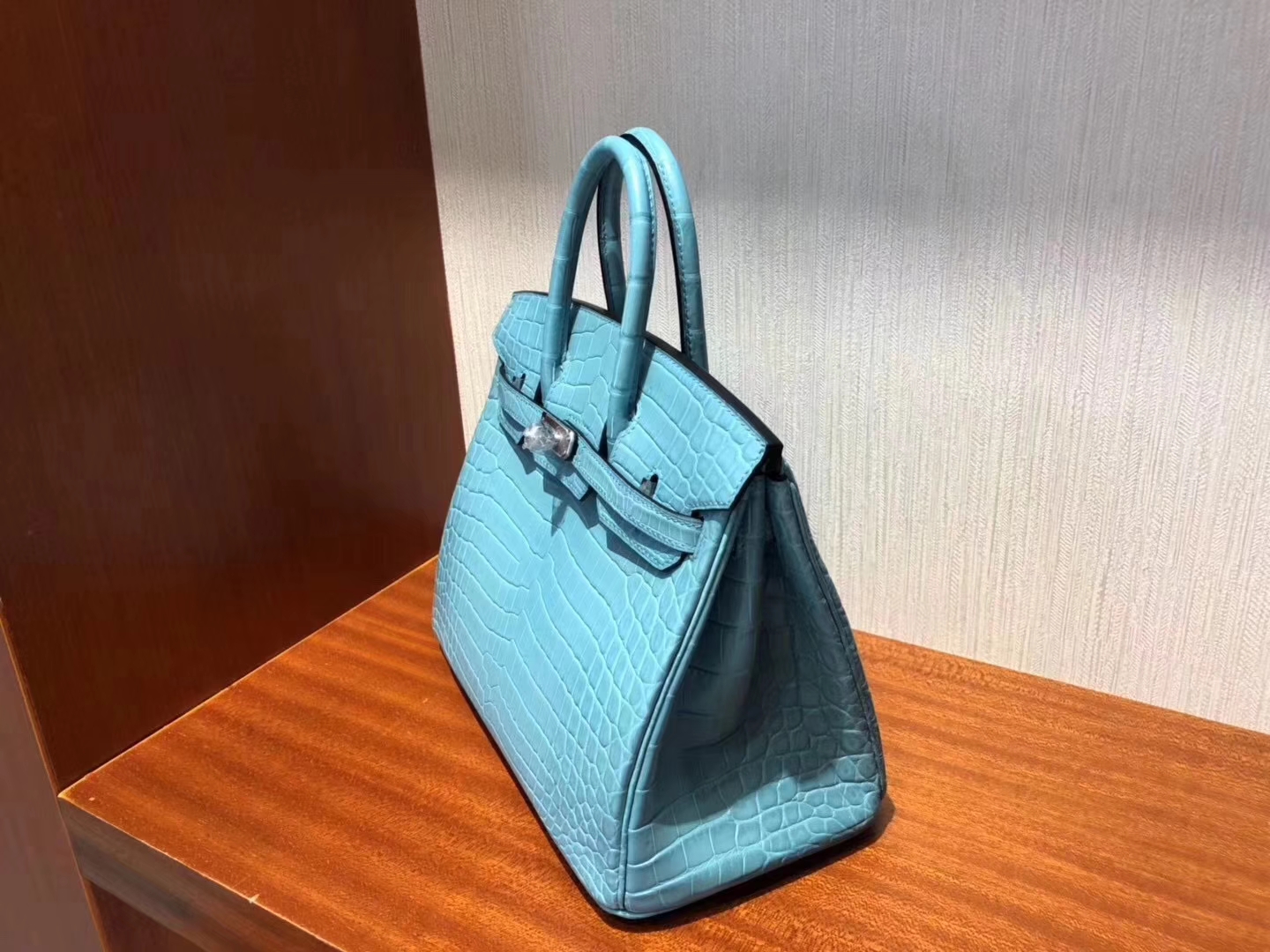 Hermès（爱马仕）Birkin铂金包 Crocodile matt 雾面鳄鱼3Z 圣西尔蓝 银扣 顶级手缝 25cm