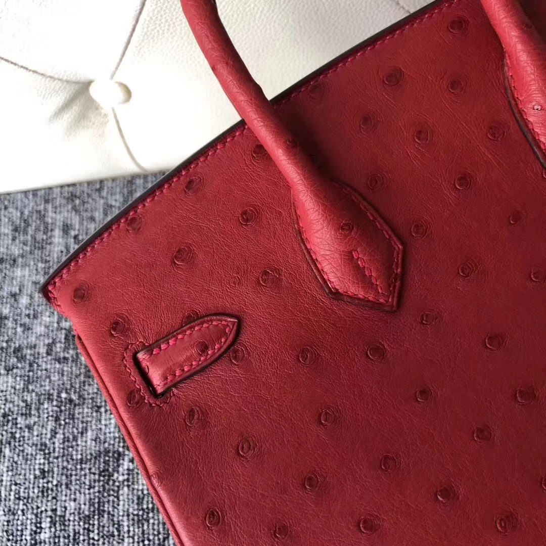 Hermès（爱马仕）Birkin铂金包 Ostrich kk鸵鸟 Q5 国旗红 rouge casaque 金扣 顶级手缝 25cm 现货