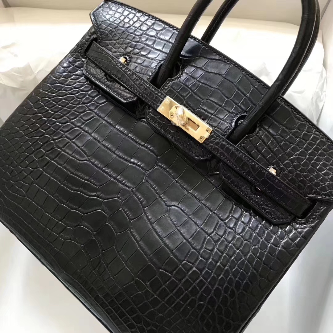 Hermès（爱马仕）Birkin铂金包 Alligator matt 雾面鳄鱼 ck89 黑色 noir 金扣 25cm
