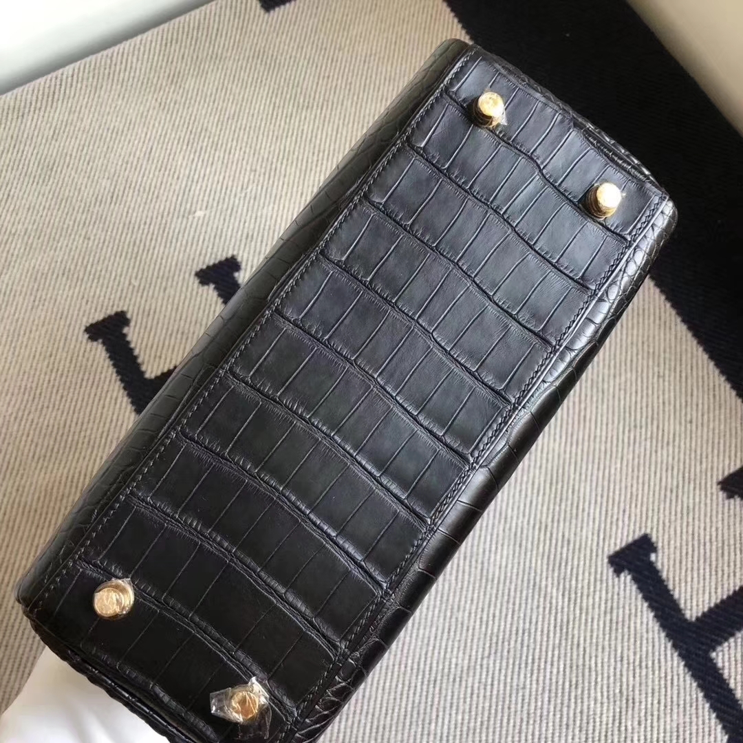 Hermès（爱马仕）Kelly Alligator matt 雾面鳄鱼 ck89 黑色 noir 金扣  顶级手缝 25cm 现货