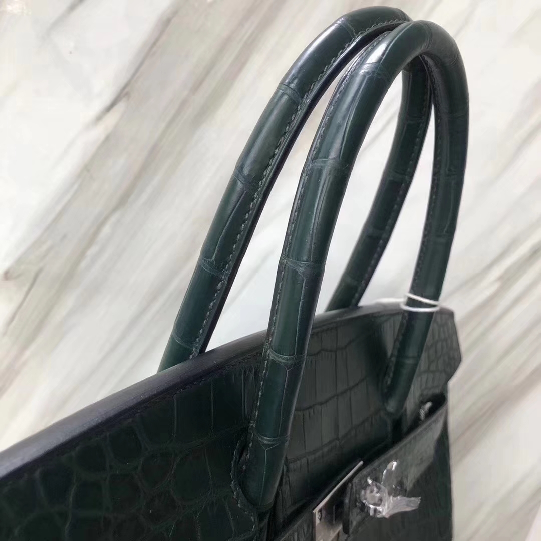 Hermès(爱马仕)Birkin铂金包 雾面两点尼罗鳄 1T泰坦绿 顶级工艺 蜡线全手工 银扣 30cm-拉尔森鳄鱼皮具定制 - 爱马仕包包官网 Hermès(爱马仕)Birkin铂金包 雾面两点尼罗鳄 1T泰坦绿 顶级工艺 蜡线全手工 银扣 30cm